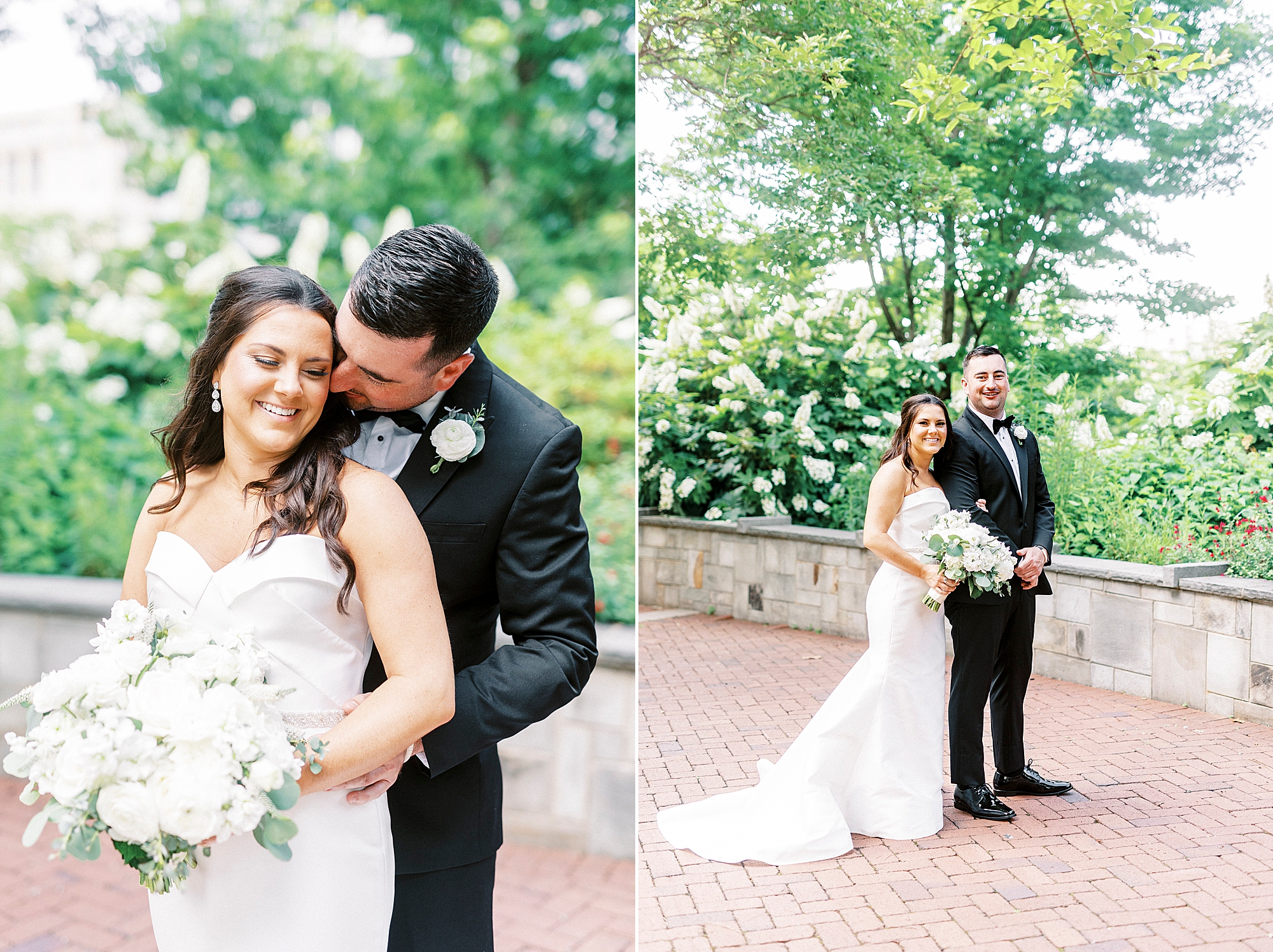 bride and groom hug in Charlotte Park