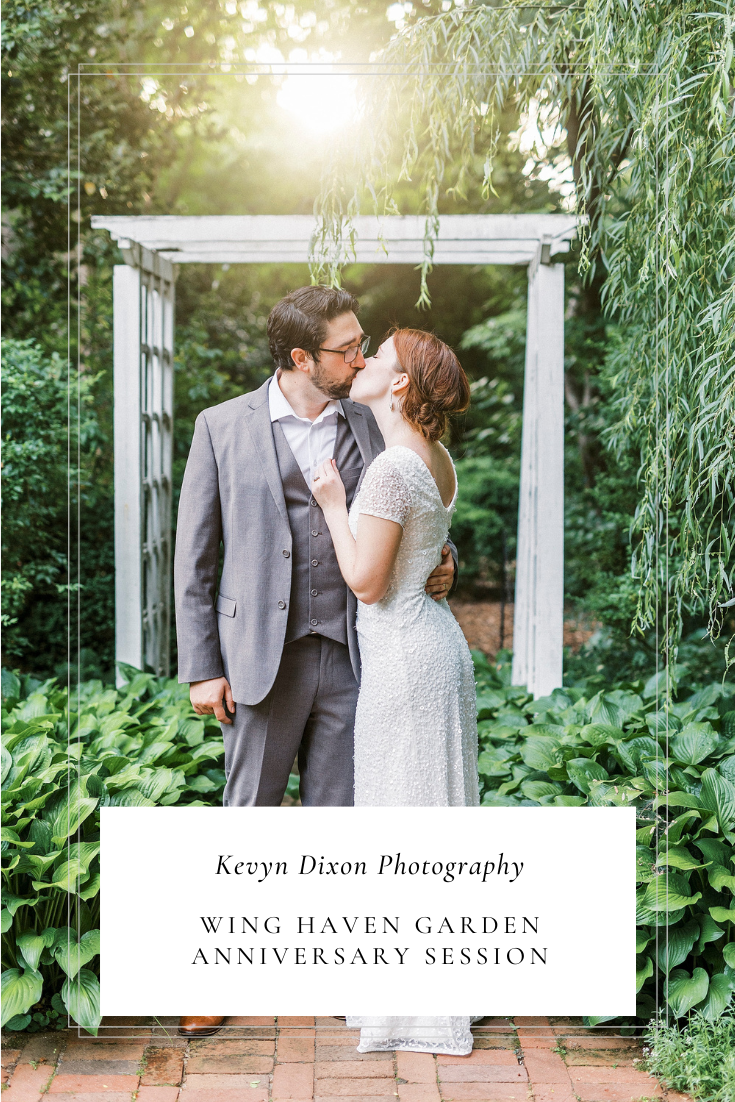 Wing Haven Garden anniversary session with bride wearing thrifted wedding gown photographed by NC photographer Kevyn Dixon Photography