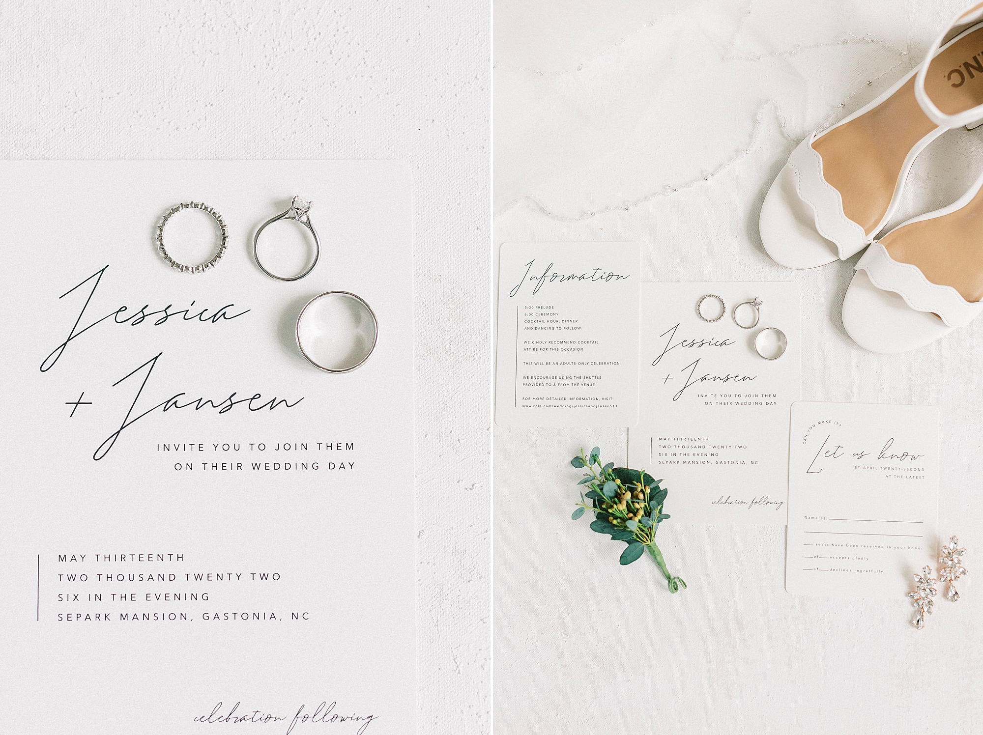 stationery and bride's shoes for summer wedding day