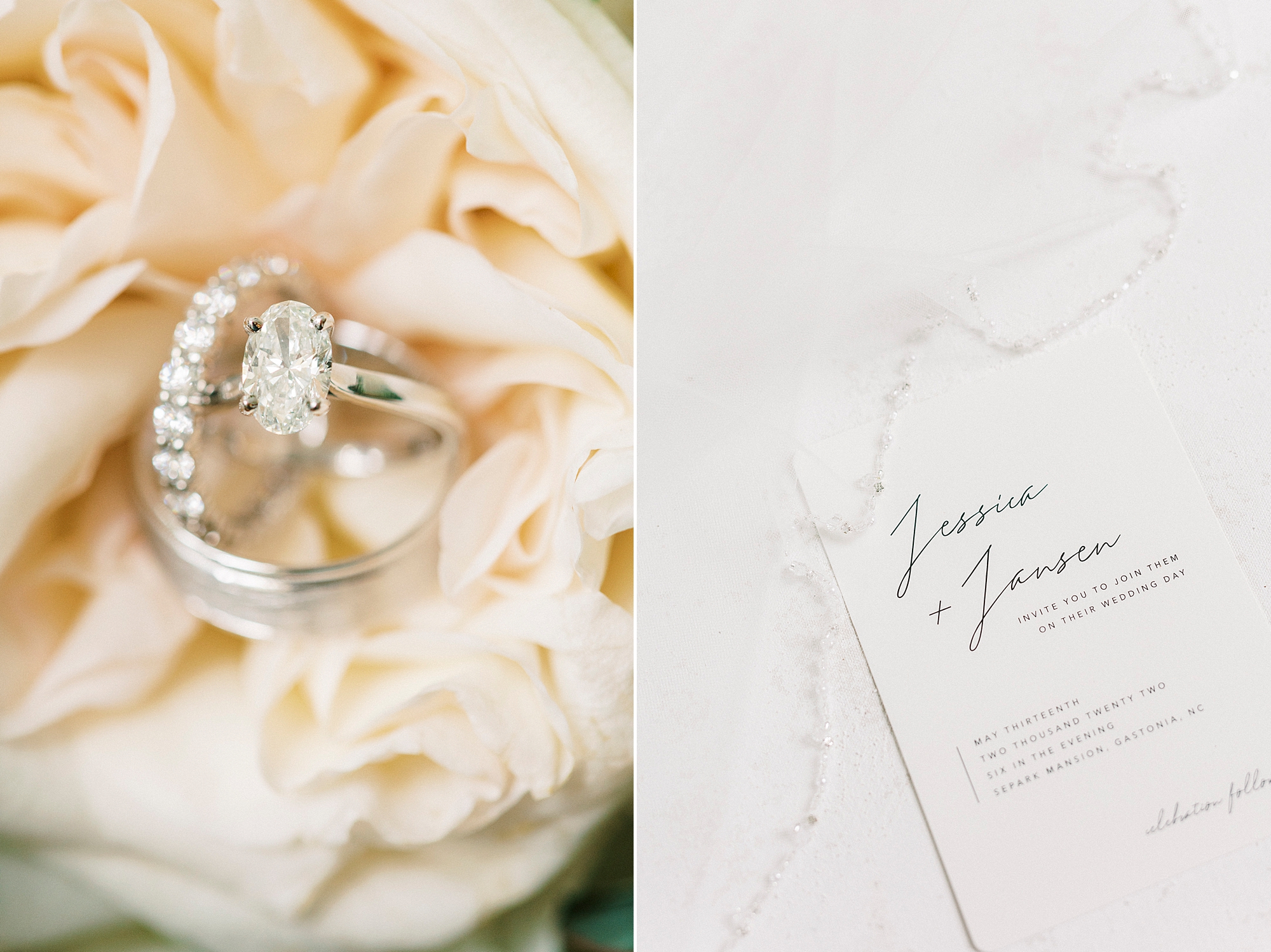 bride's jewelry lays on peach scarf