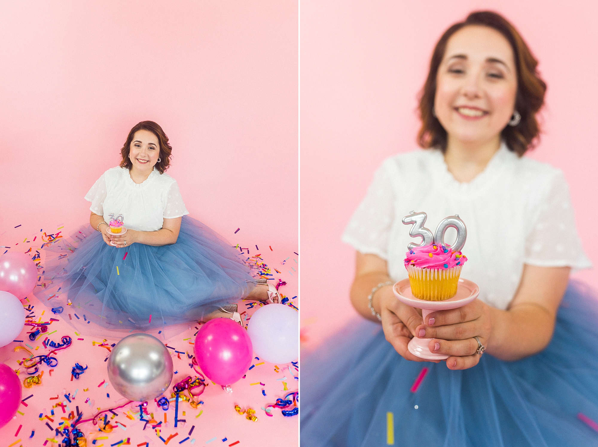 woman holds cupcake with 30 on top