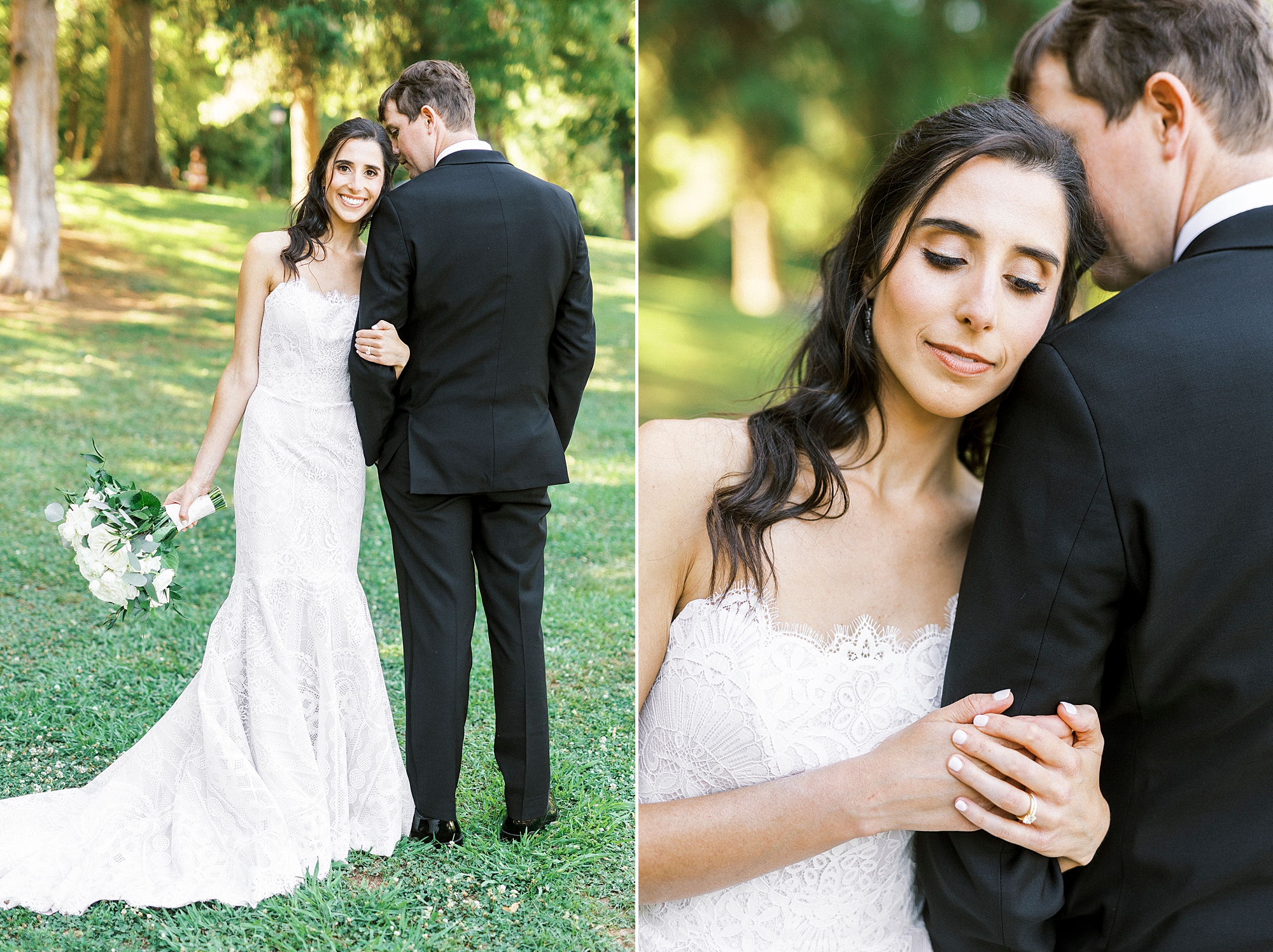 bride leans head on groom's shoulder in Freedom Park