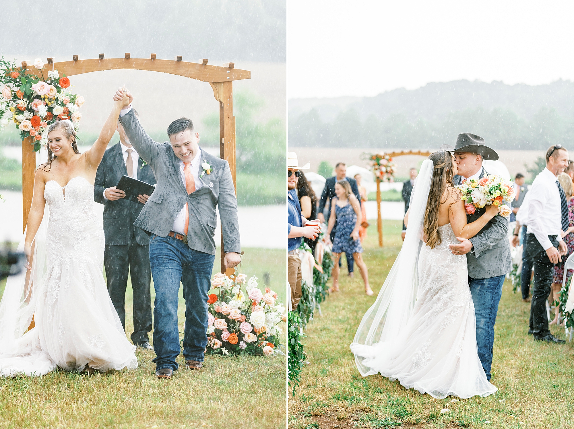 bride and groom leave rainy wedding ceremony at The Stable at Riverview