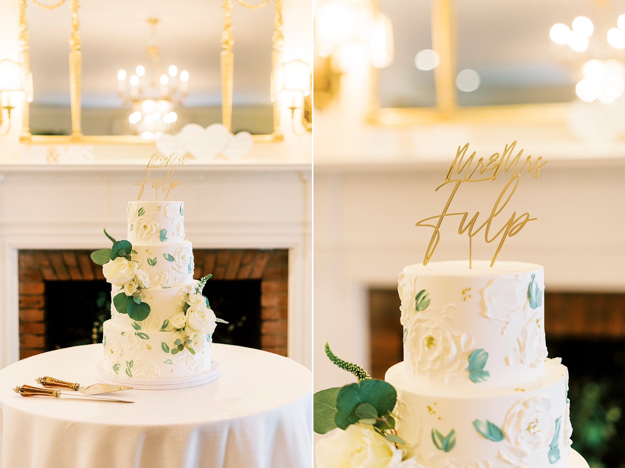 wedding cake with iced flowers and leaves