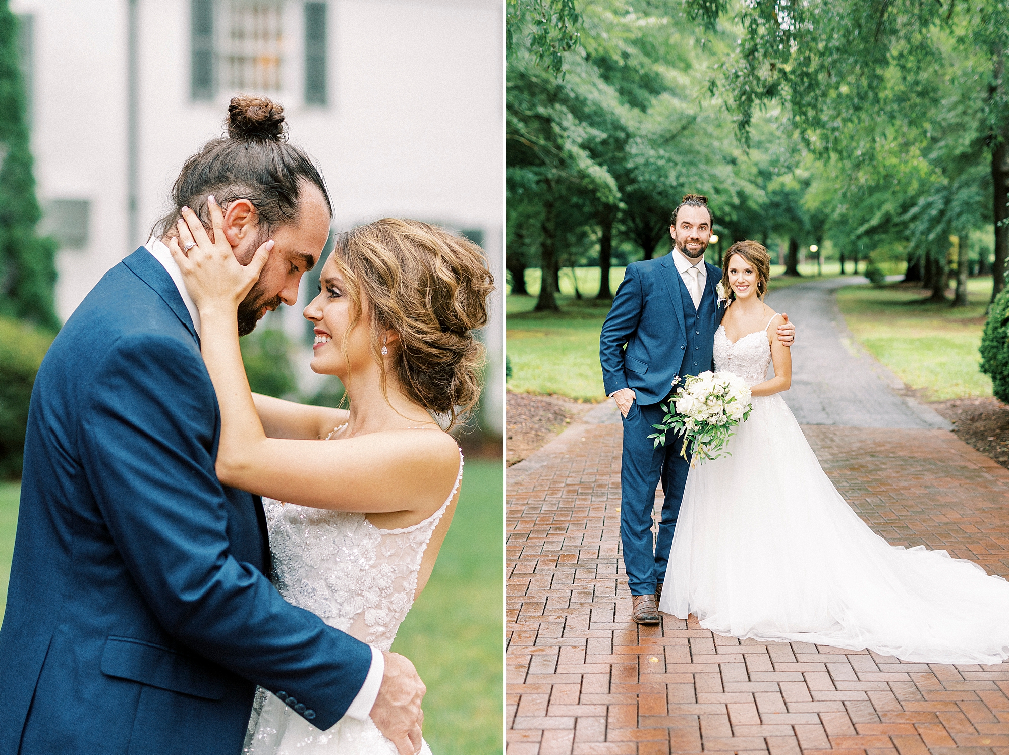 bride nuzzles groom's nose during Boxwood Estate wedding portraits 