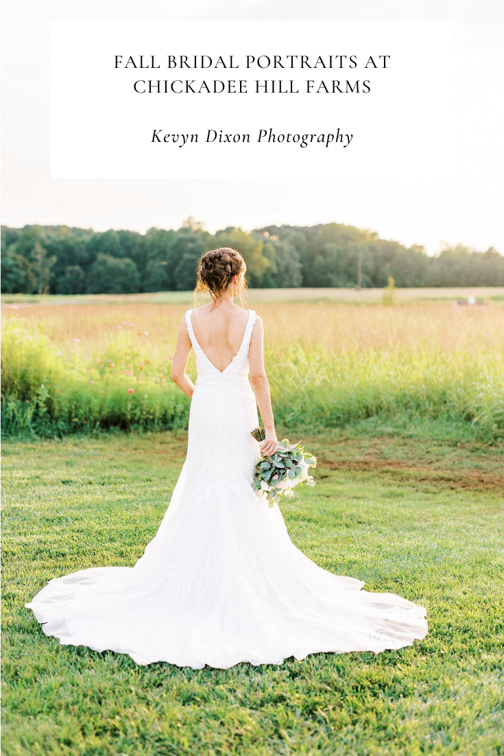 Classic Chickadee Hill Farms Bridal Portraits in Troutman NC at sunset on farm photographed by Kevyn Dixon Photography