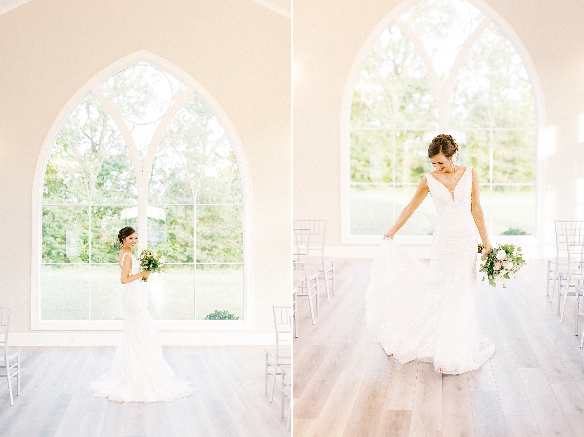 Chickadee Hill Farms bridal portraits of bride in ceremony site 