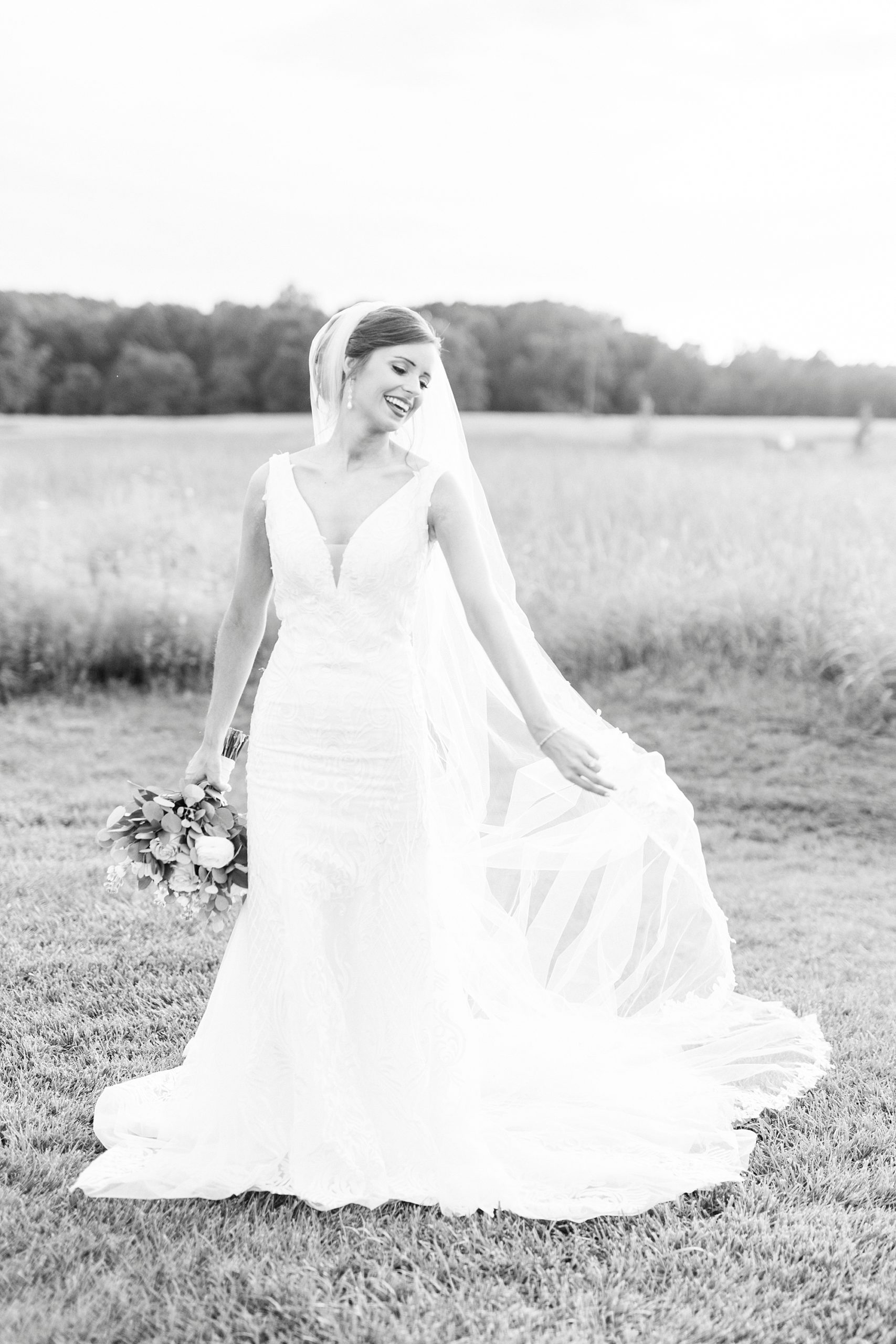black and white Chickadee Hill Farms bridal portraits 