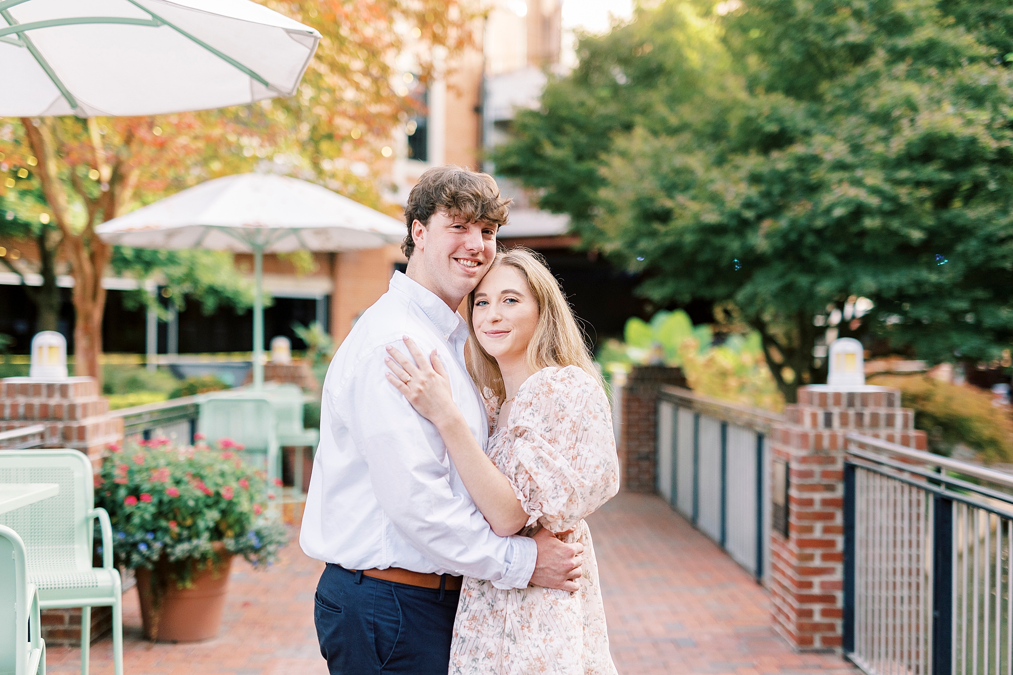 engaged couple hugs during Durham NC engagement photos
