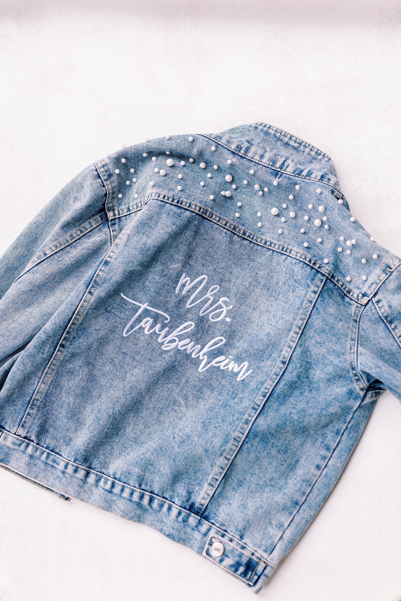 bride's jean jacket with diamonds