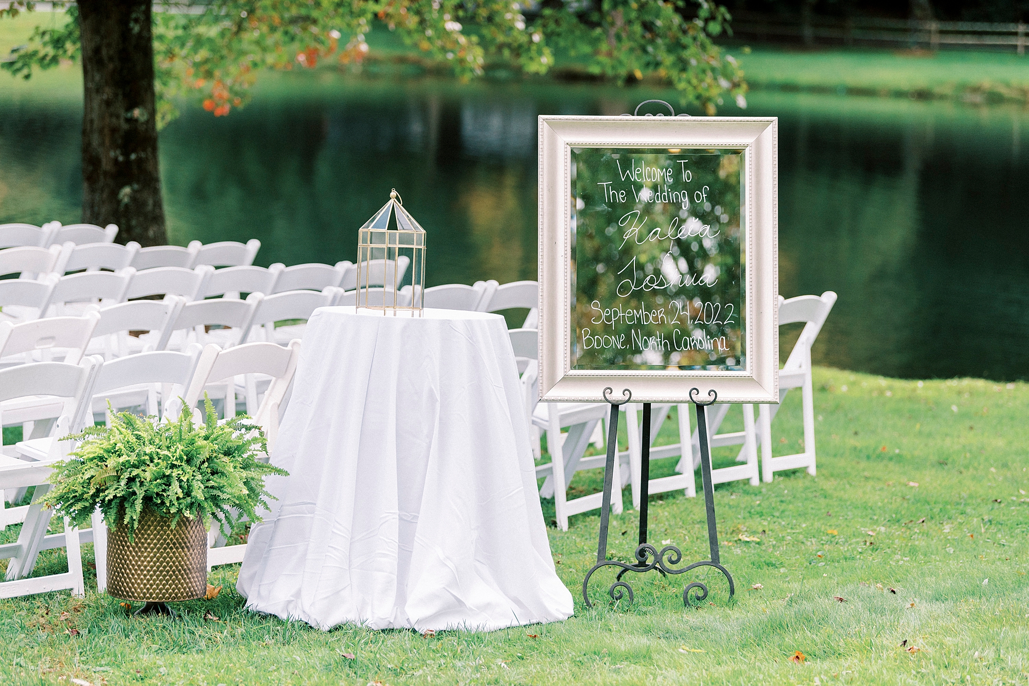 ceremony site at Chetola Resort with welcome sign