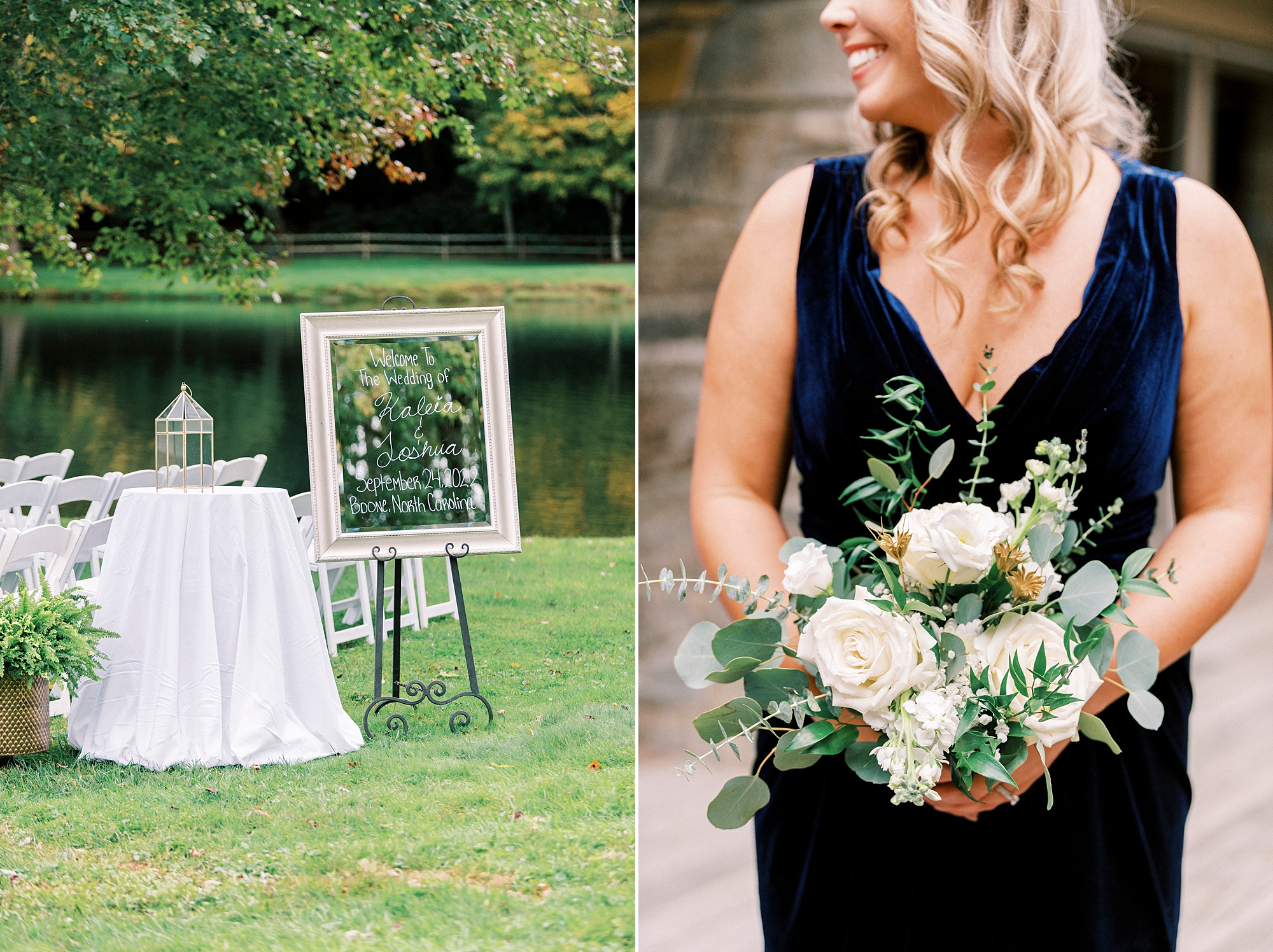 bridesmaid holds bouquet of white flowers at Chetola Resort