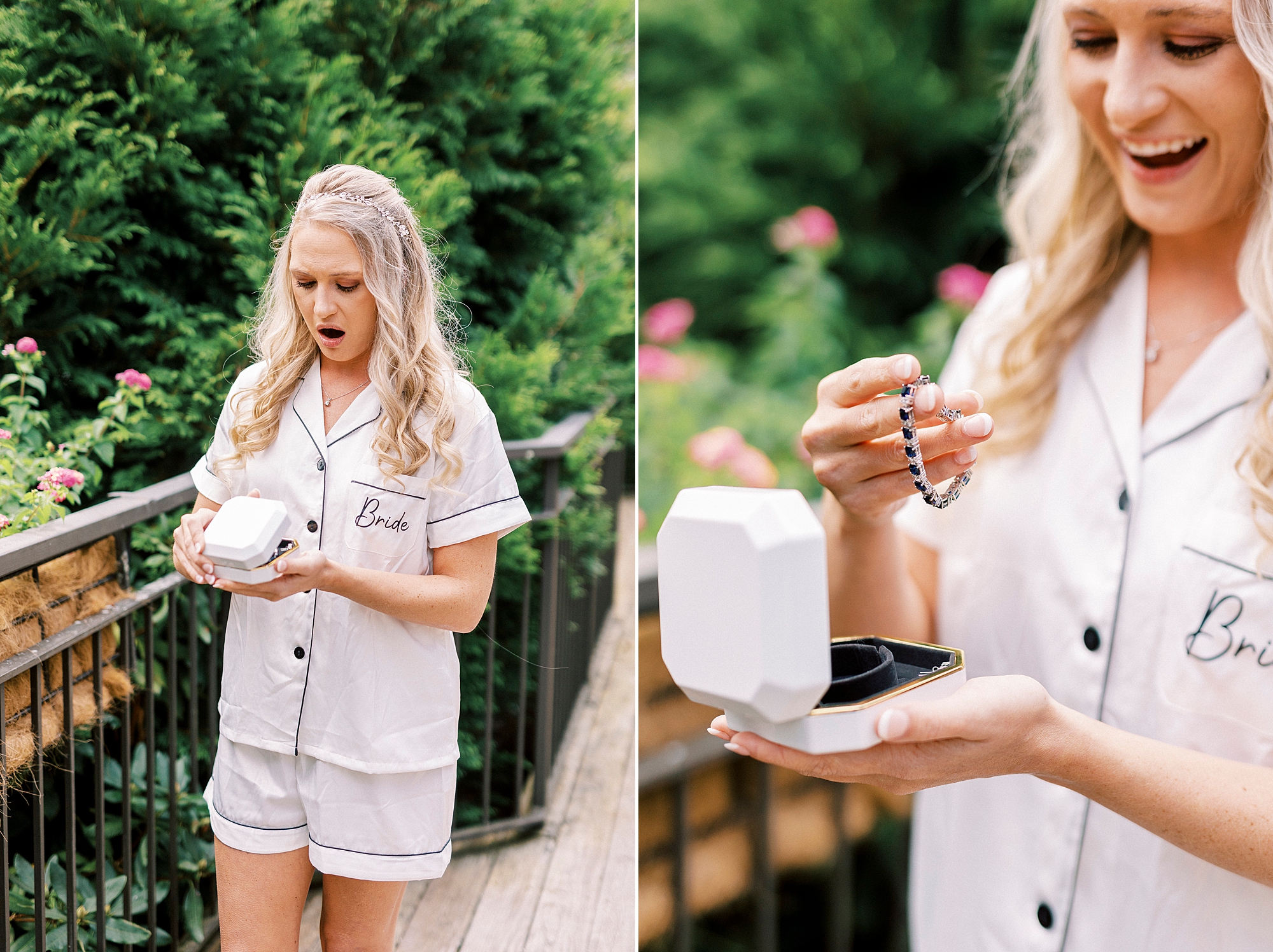 bride reacts to gift on wedding day