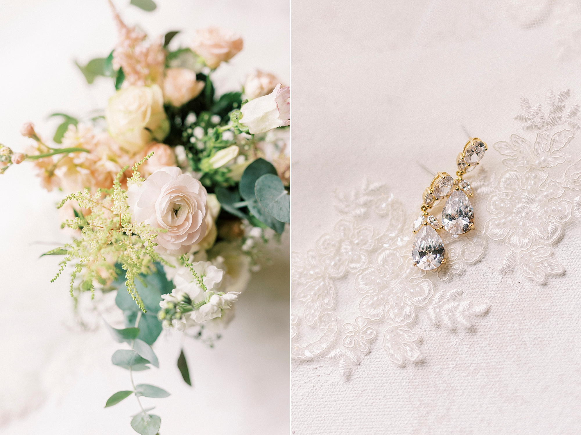 bride's bouquet and earrings for small Lake Norman wedding