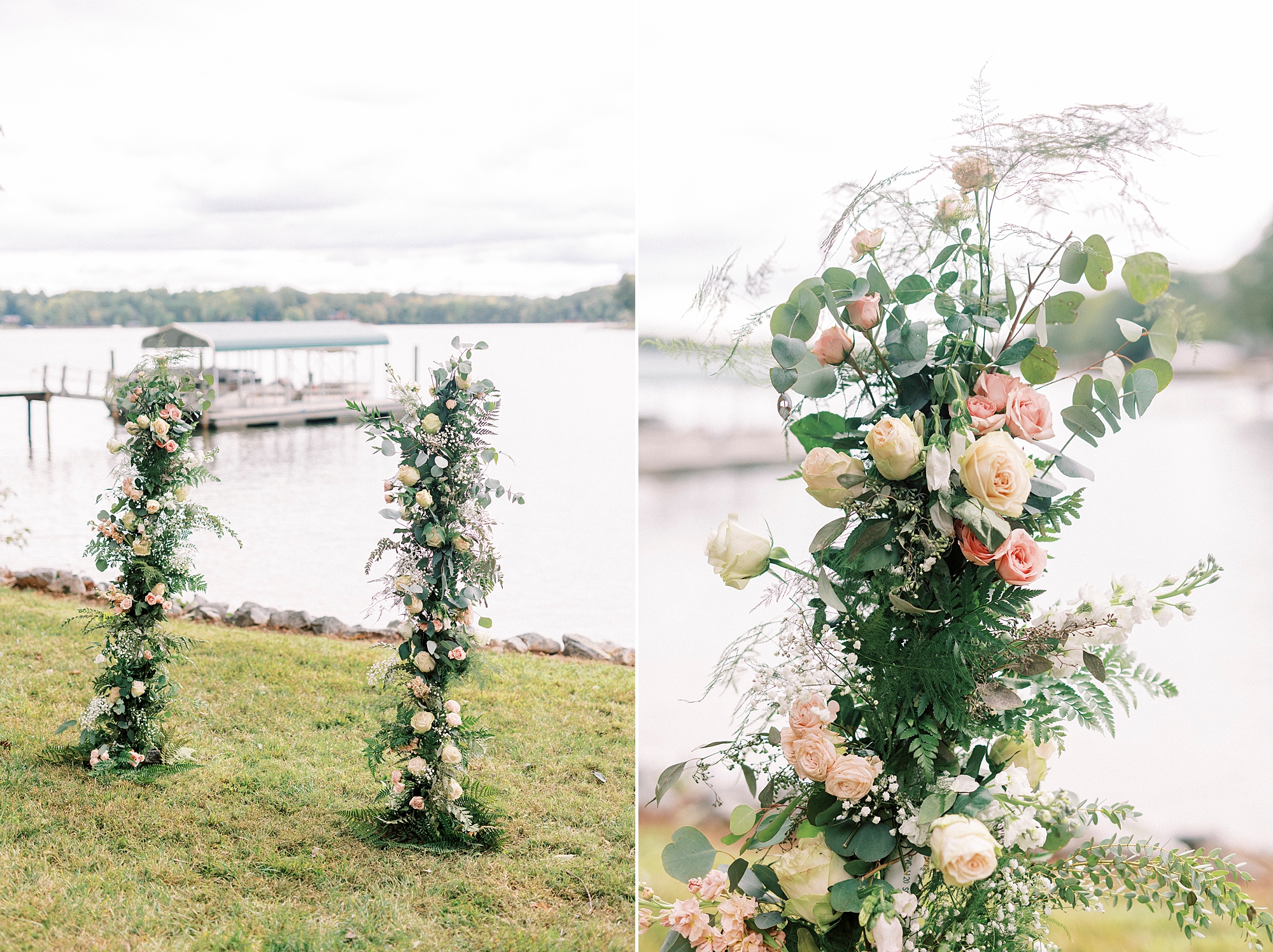 floral arbor for Lake Norman wedding ceremony