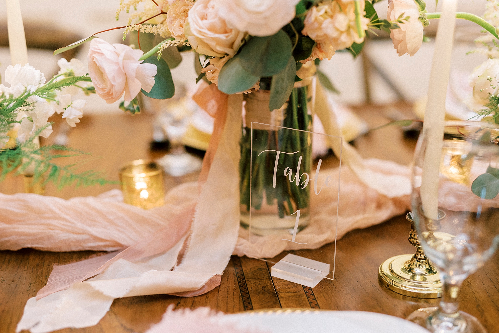 acrylic table number for intimate wedding reception in Lake Norman home