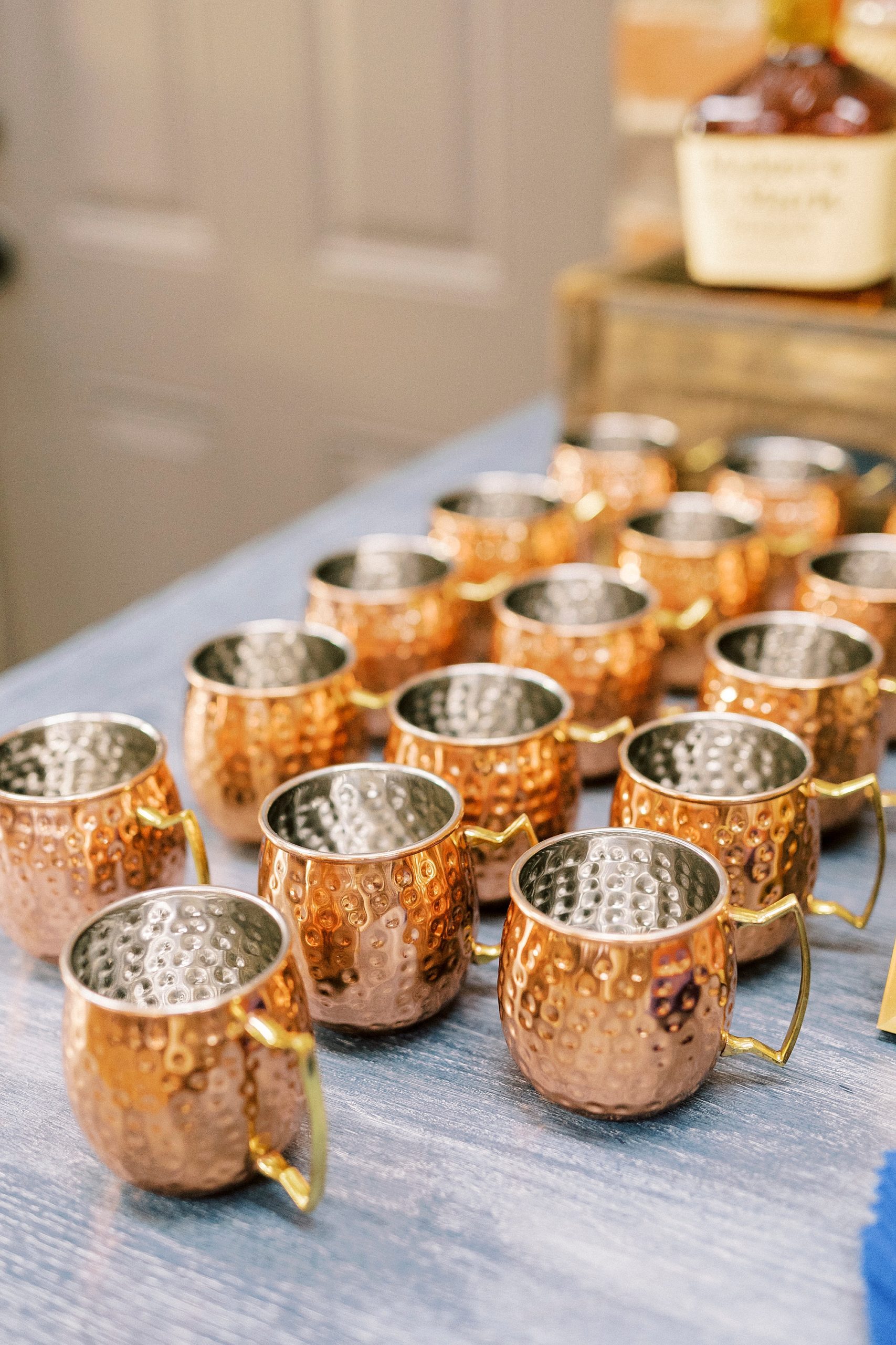 Copper Moscow Mule cups for guests at Bella Terra Inc.
