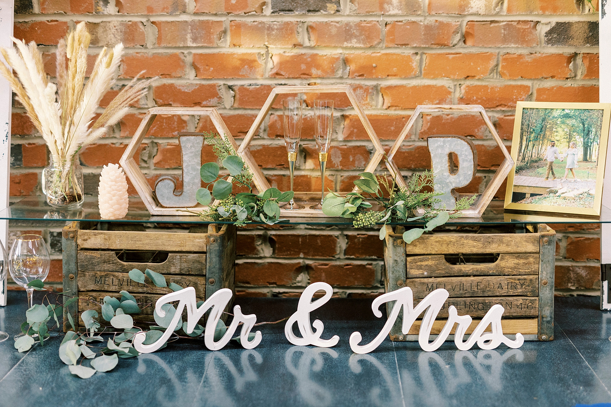 letter lights rest on wooden crates
