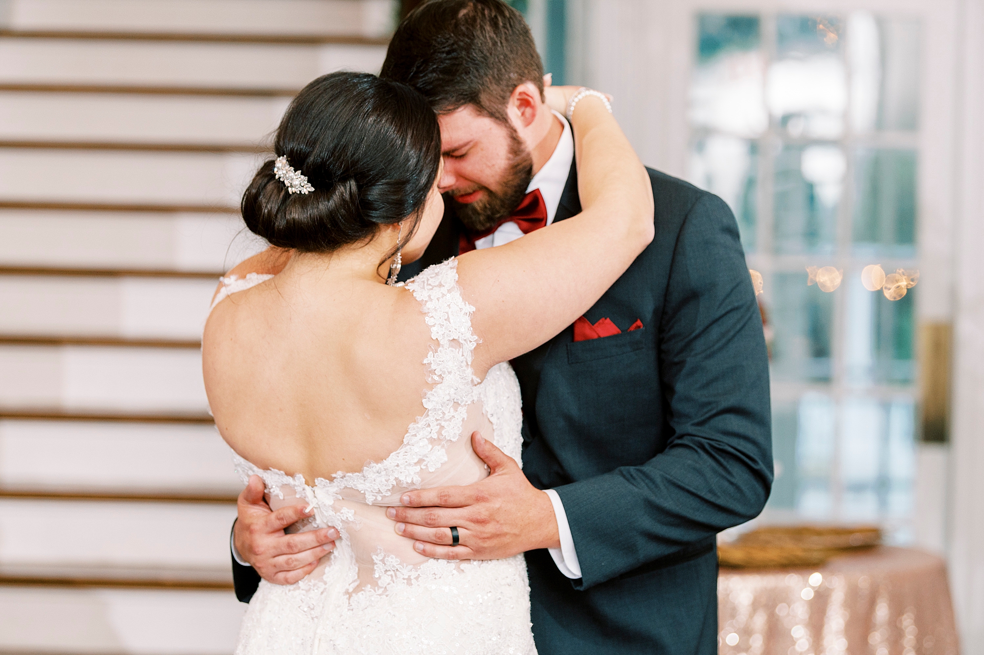 bride and groom touch heads during dance at Separk Mansion