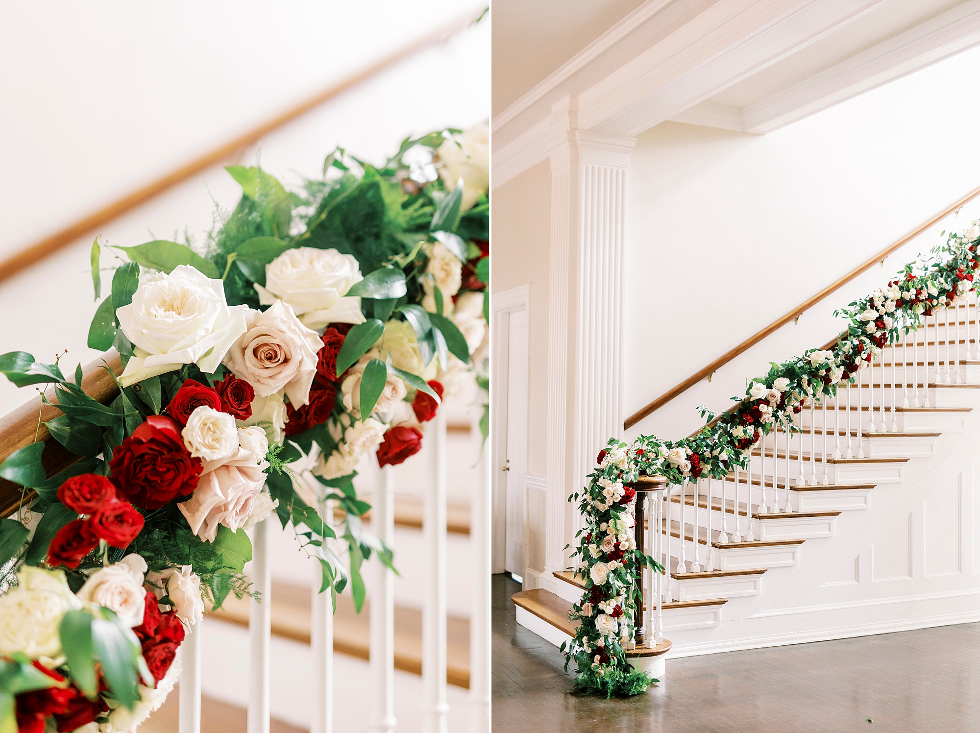 pink and red rose garland for staircase in Separk Mansion