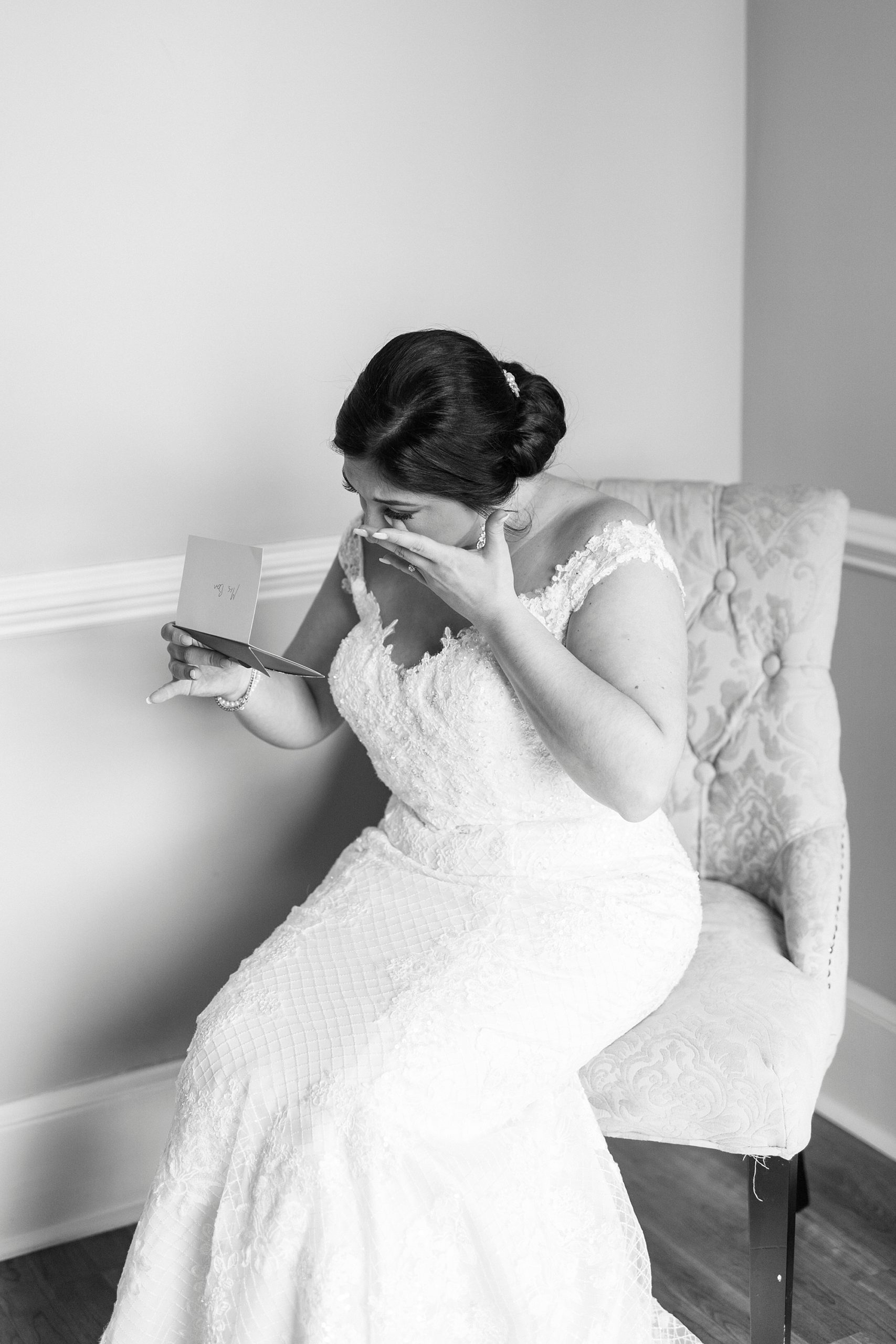 bride cries reading letter on wedding day