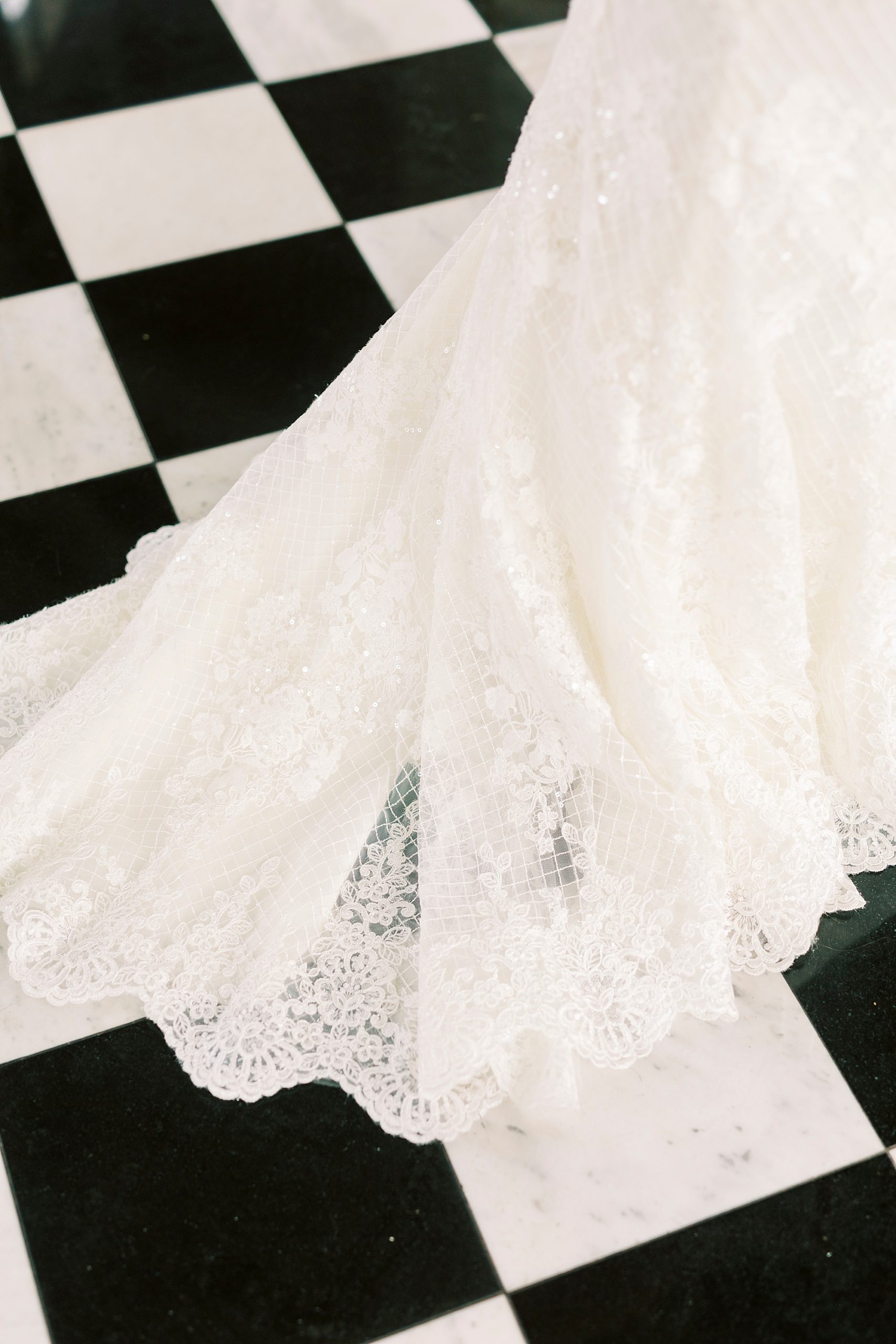 lace detail on bride's wedding dress skirt