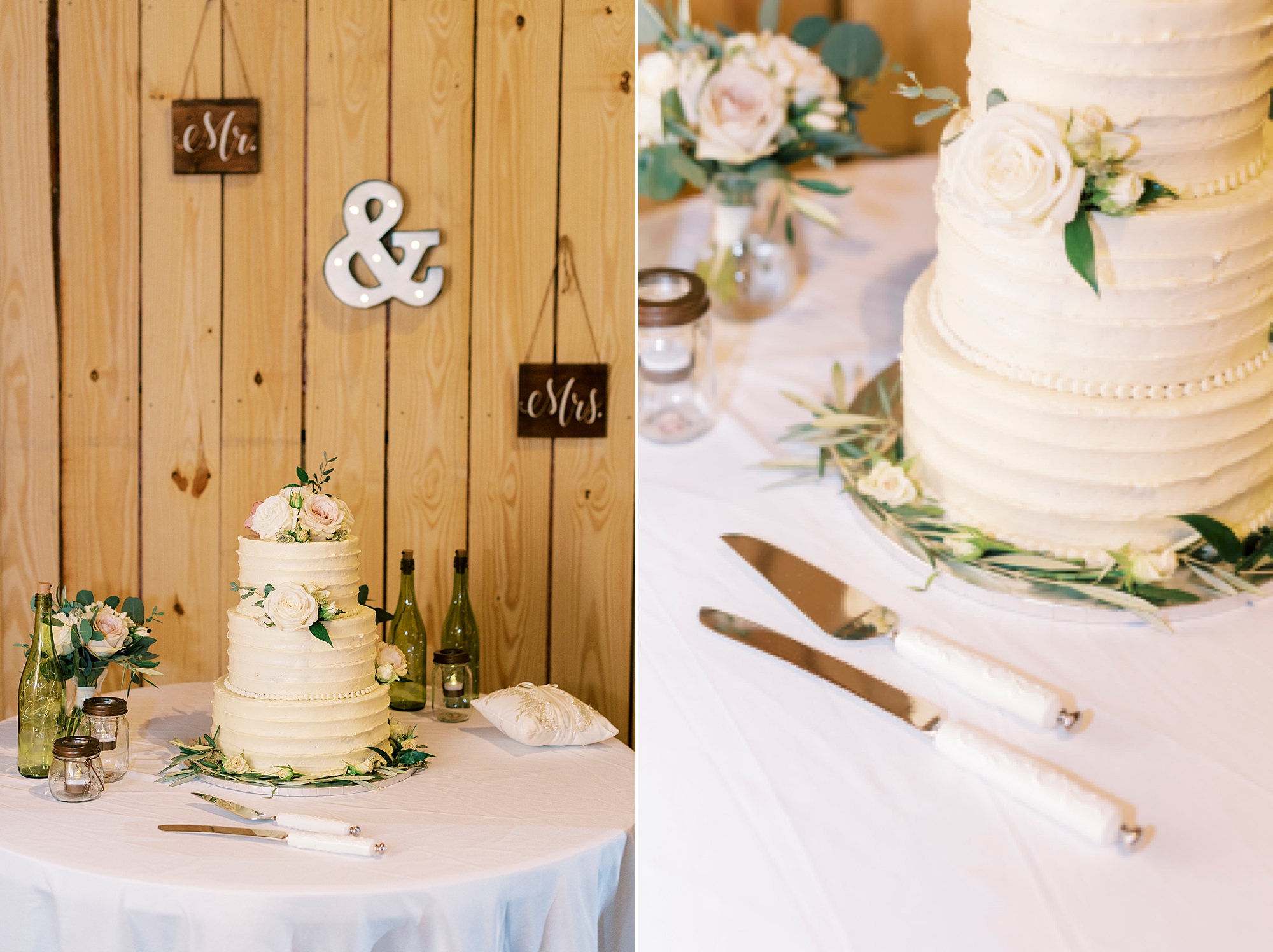 wedding cake for rustic reception at the Gin at Aw Shucks Farm