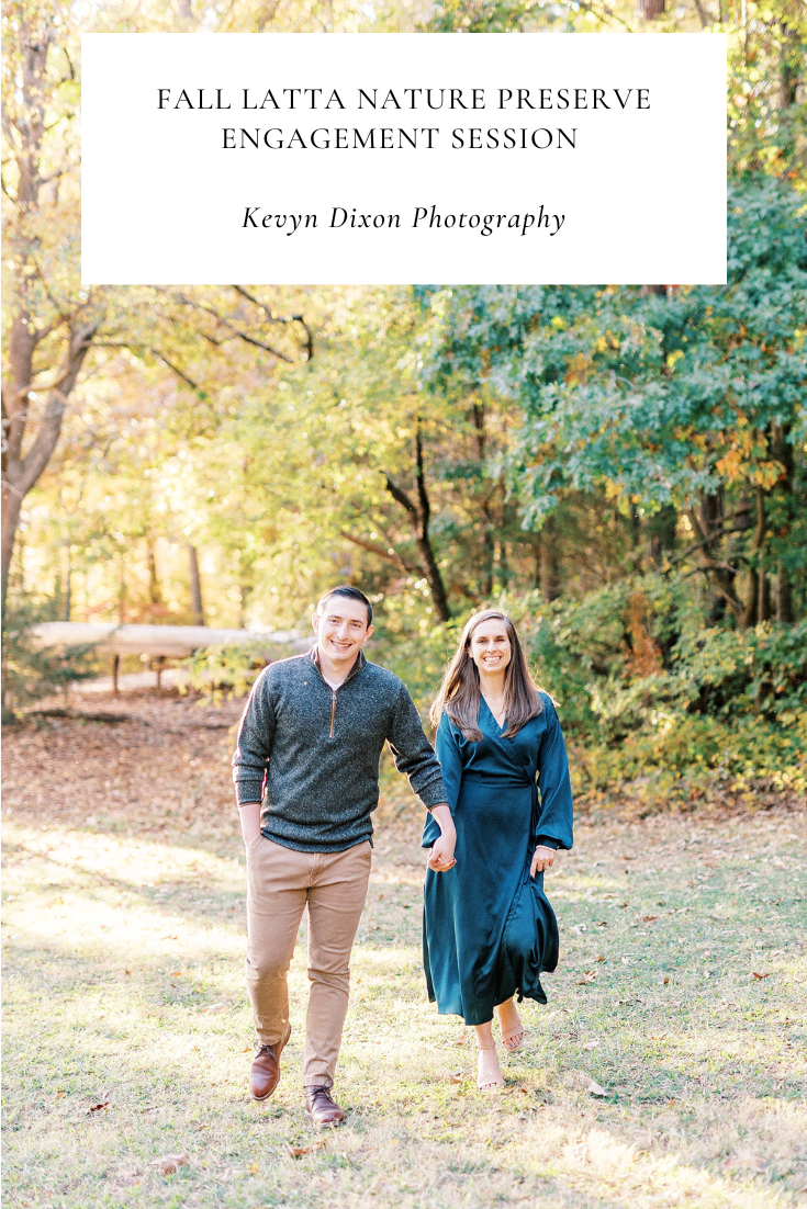 Latta Nature Preserve Engagement Photos in the fall for NC couple and dog photographed by NC wedding photographer Kevyn Dixon Photography