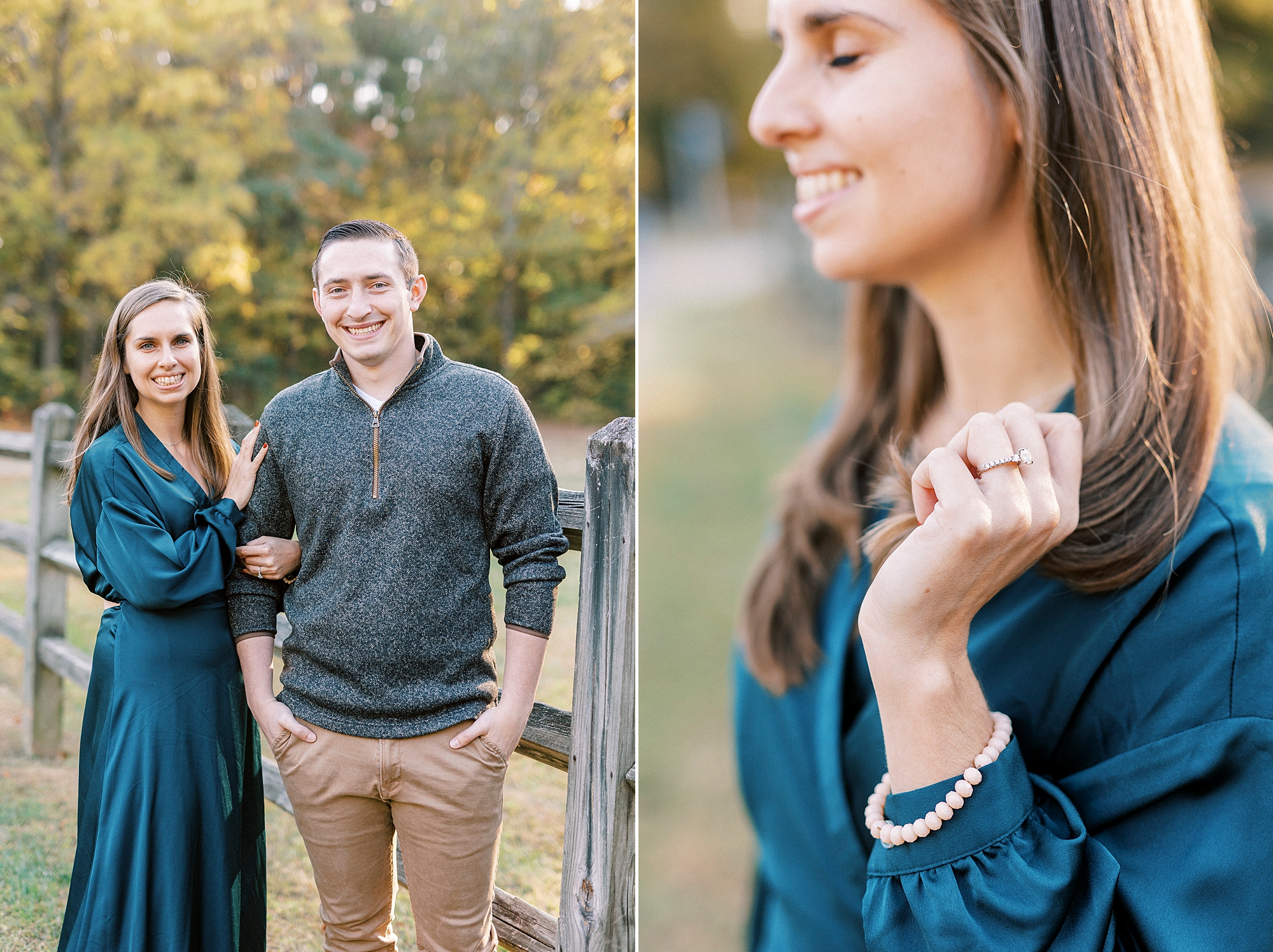 woman holds hair showing off wedding ring