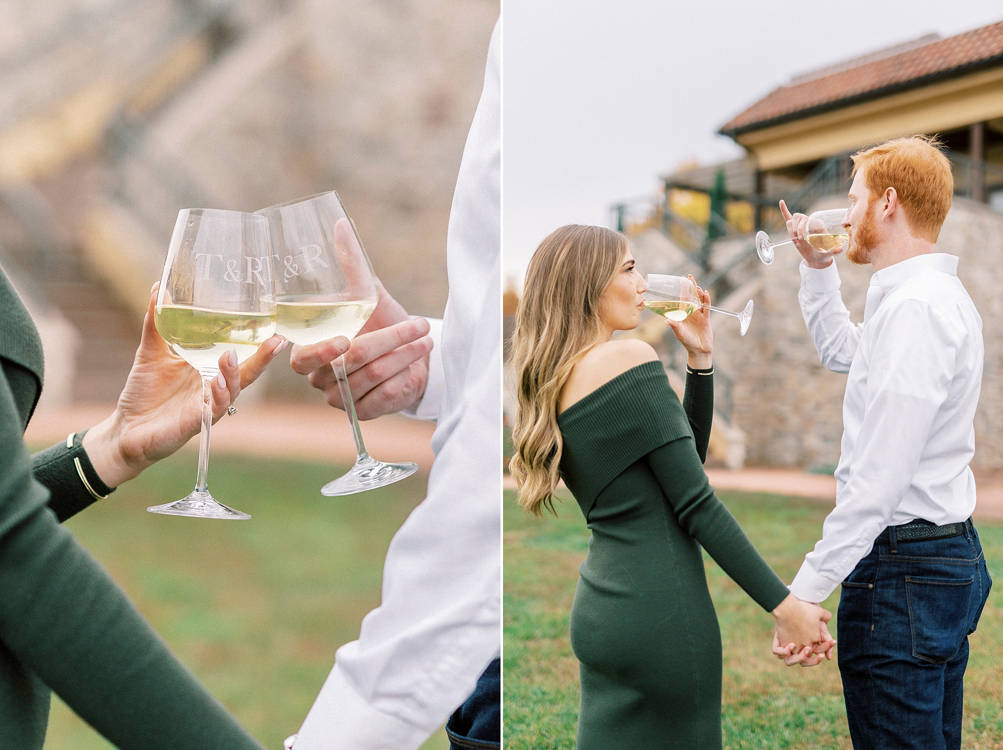 couple toasts glasses of wine and drinks at Raffaldini Vineyards