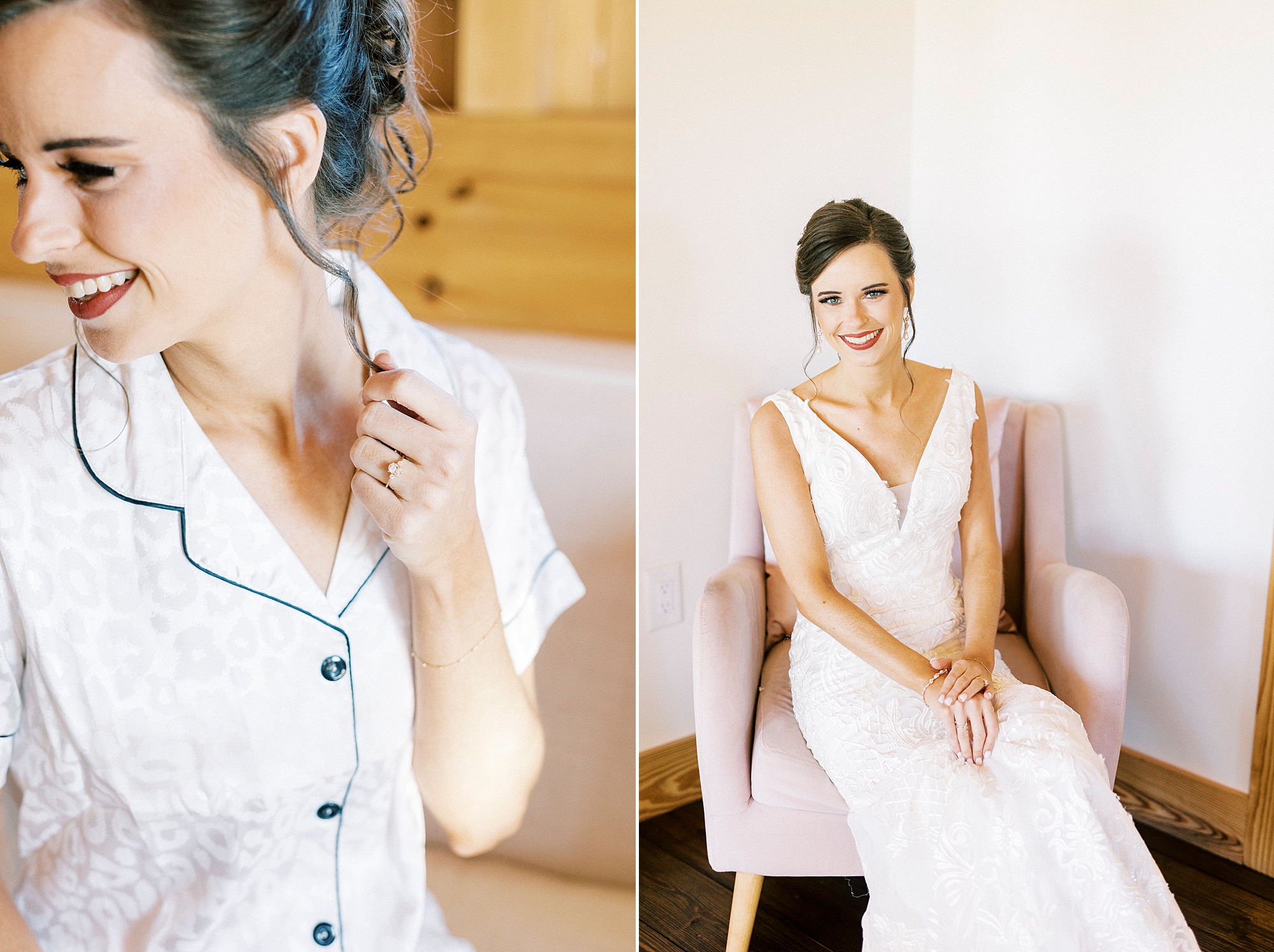 bride prepares in suite at Chickadee Hill Farms