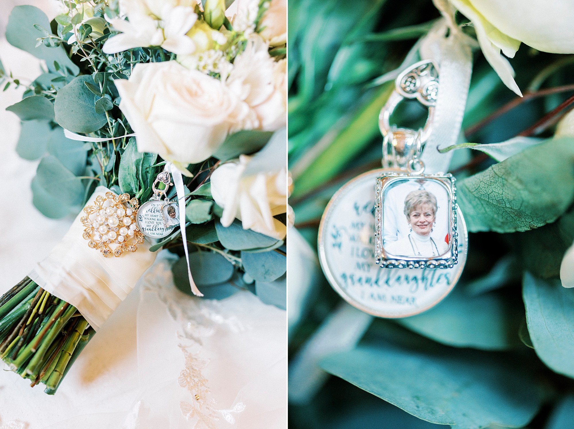 bride's bouquet with charm for fall Chickadee Hill Farms wedding 