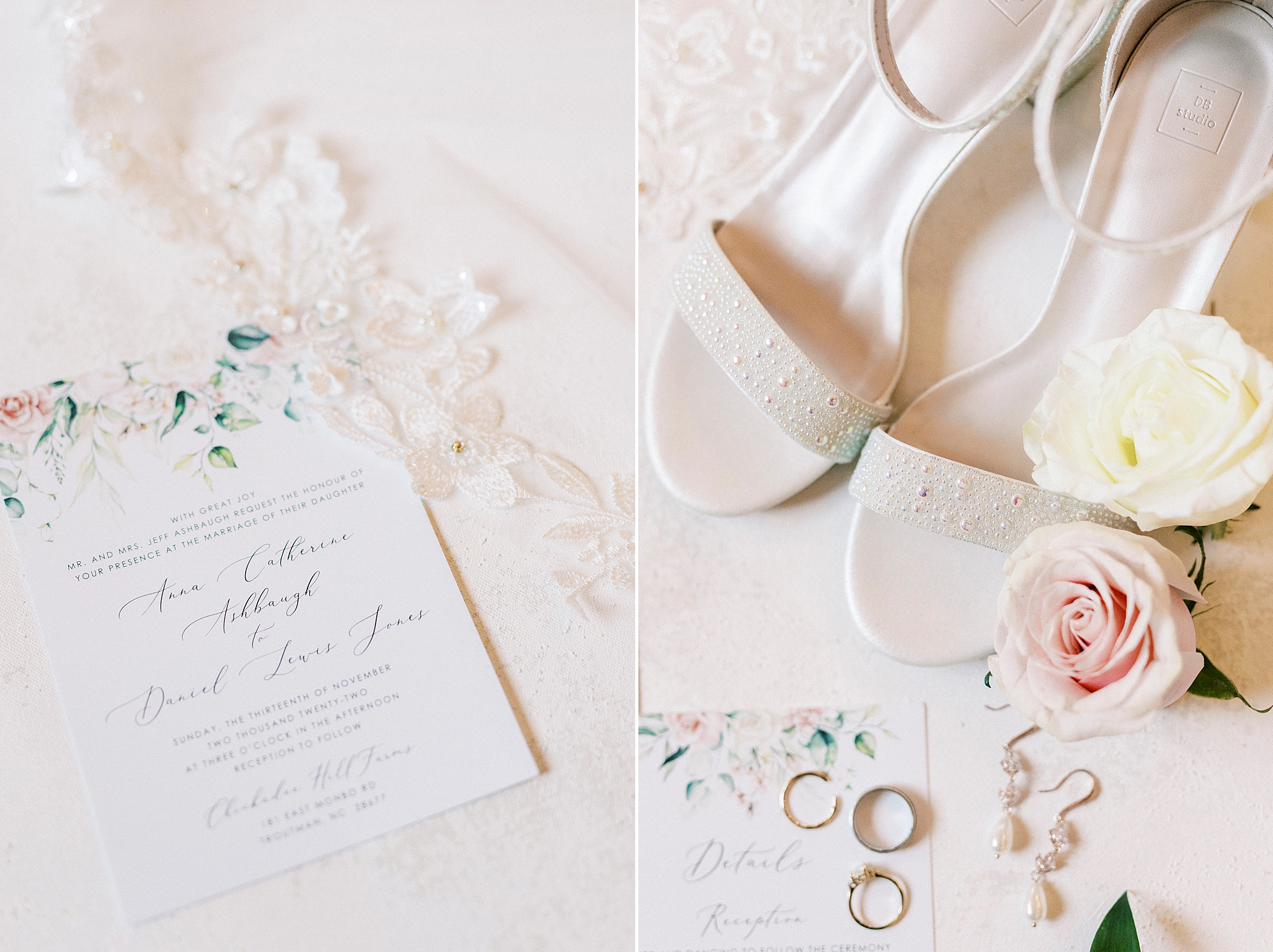 bride's details and stationery for Chickadee Hill Farms wedding 
