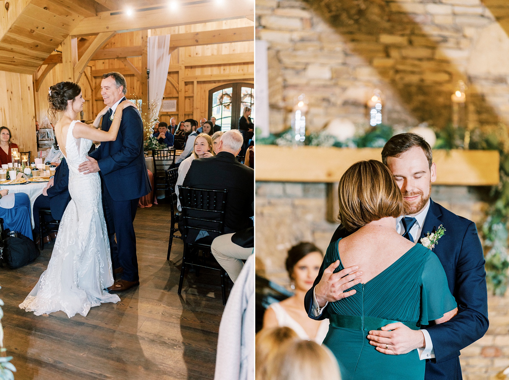 bride and groom dance with parents during NC wedding reception 