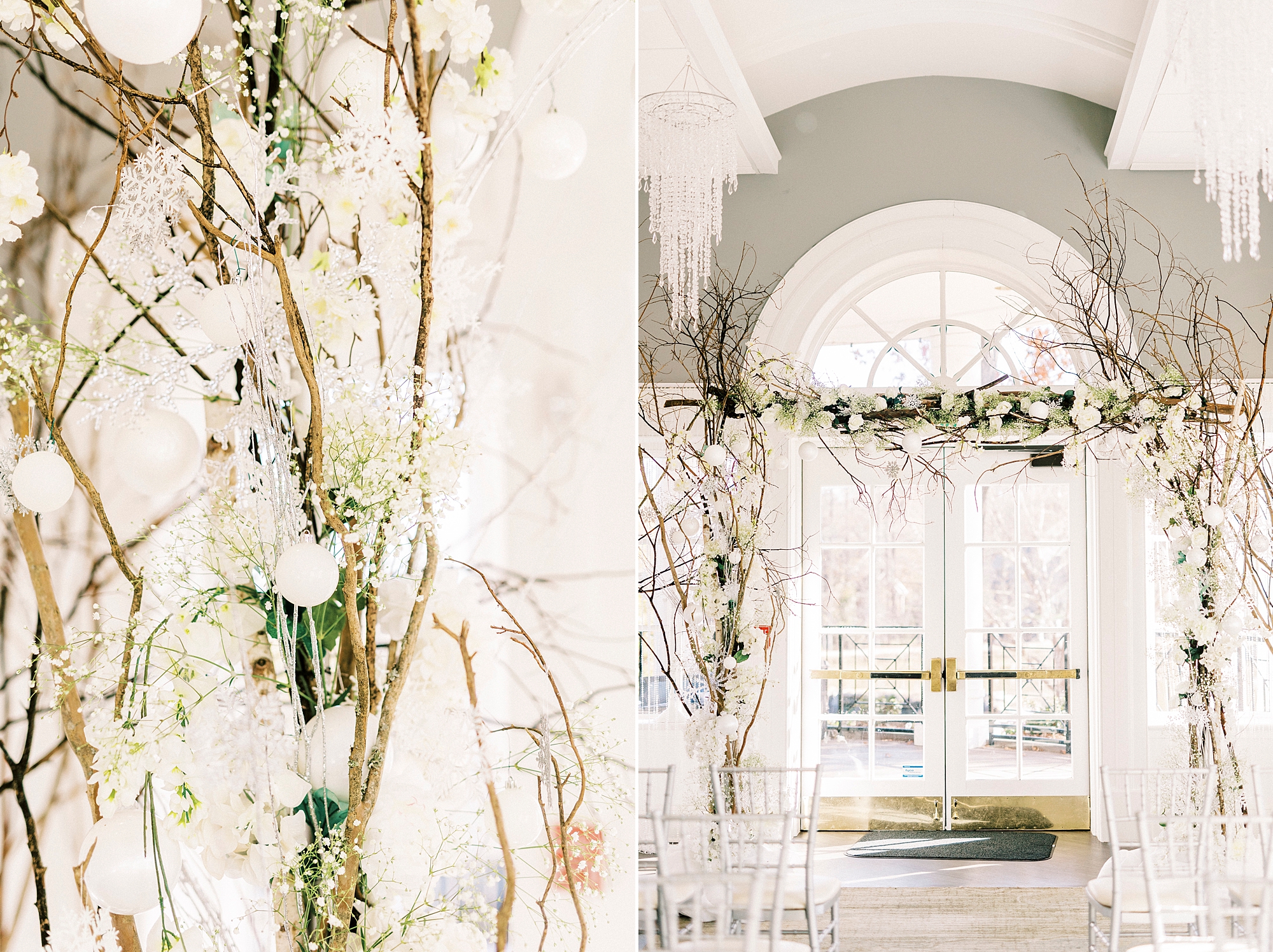 wedding ceremony for winter wonderland at River Run Country Club