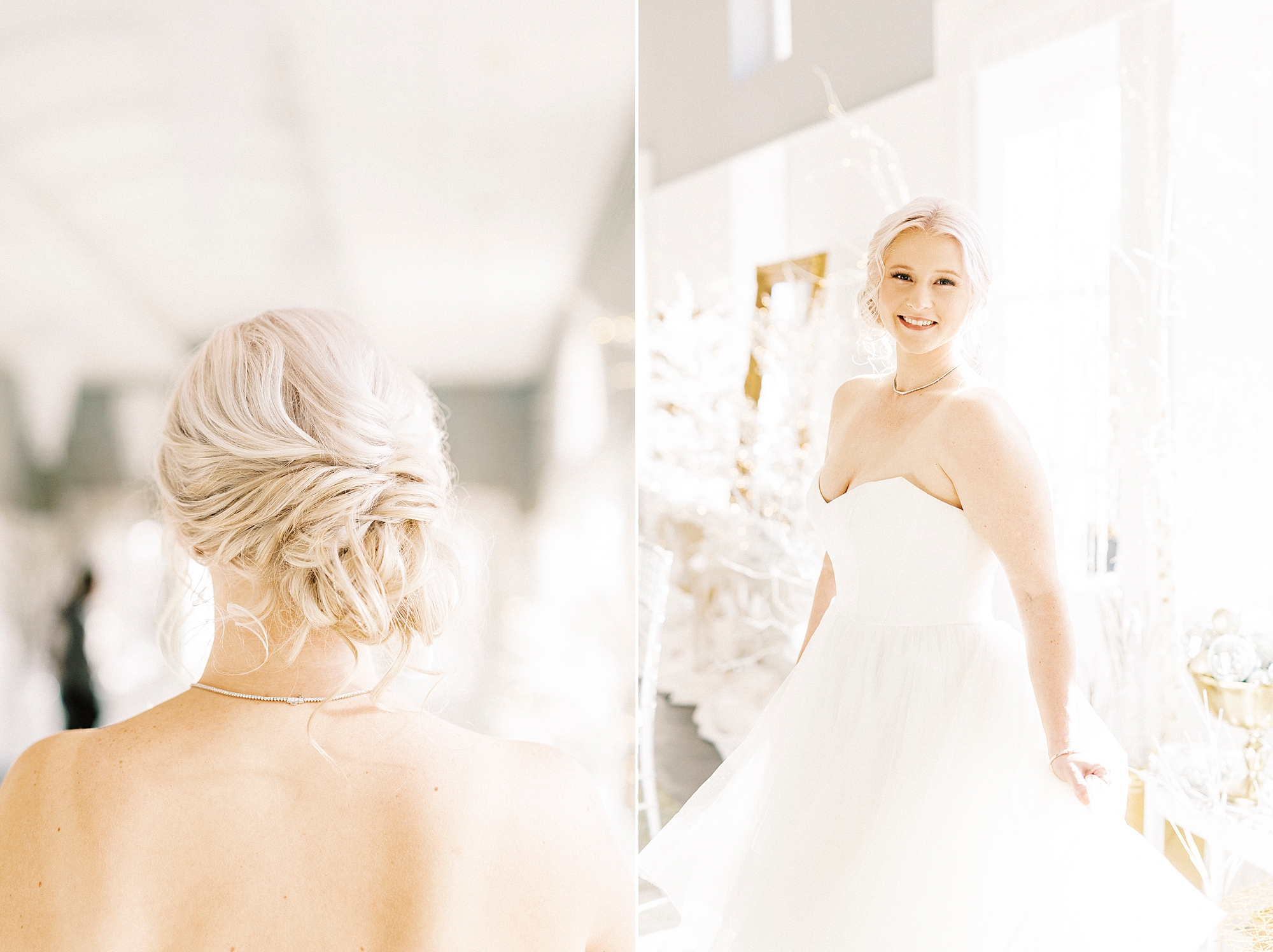 bride's classic updo for winter wonderland wedding