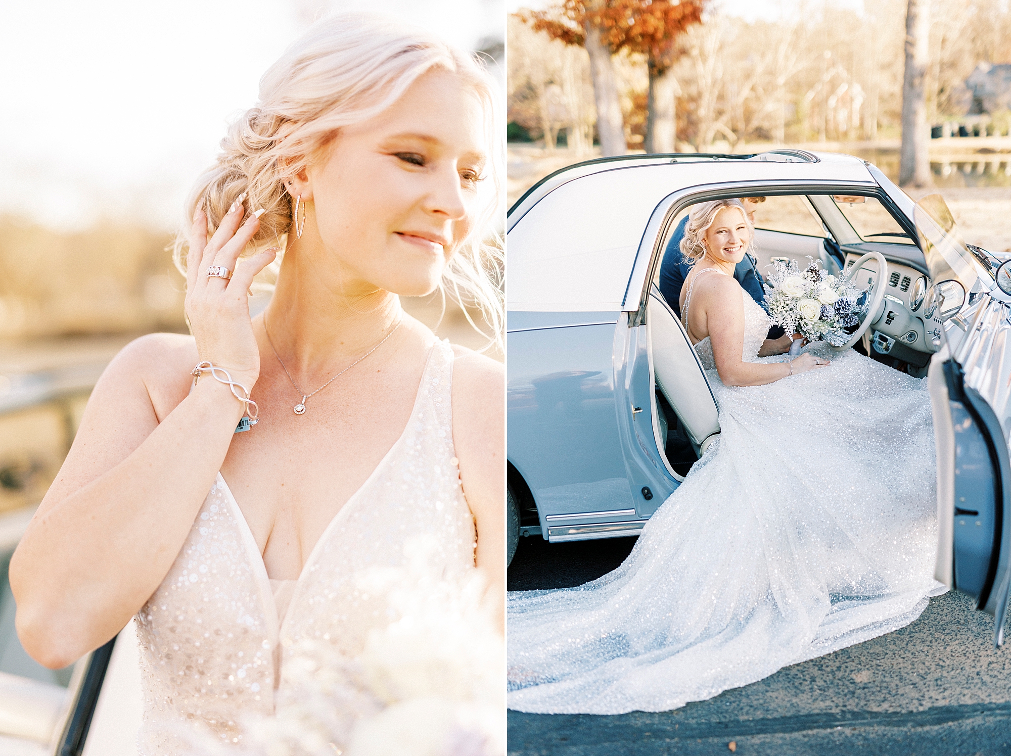 bride shows off bracelet standing by Charlotte the Figgy
