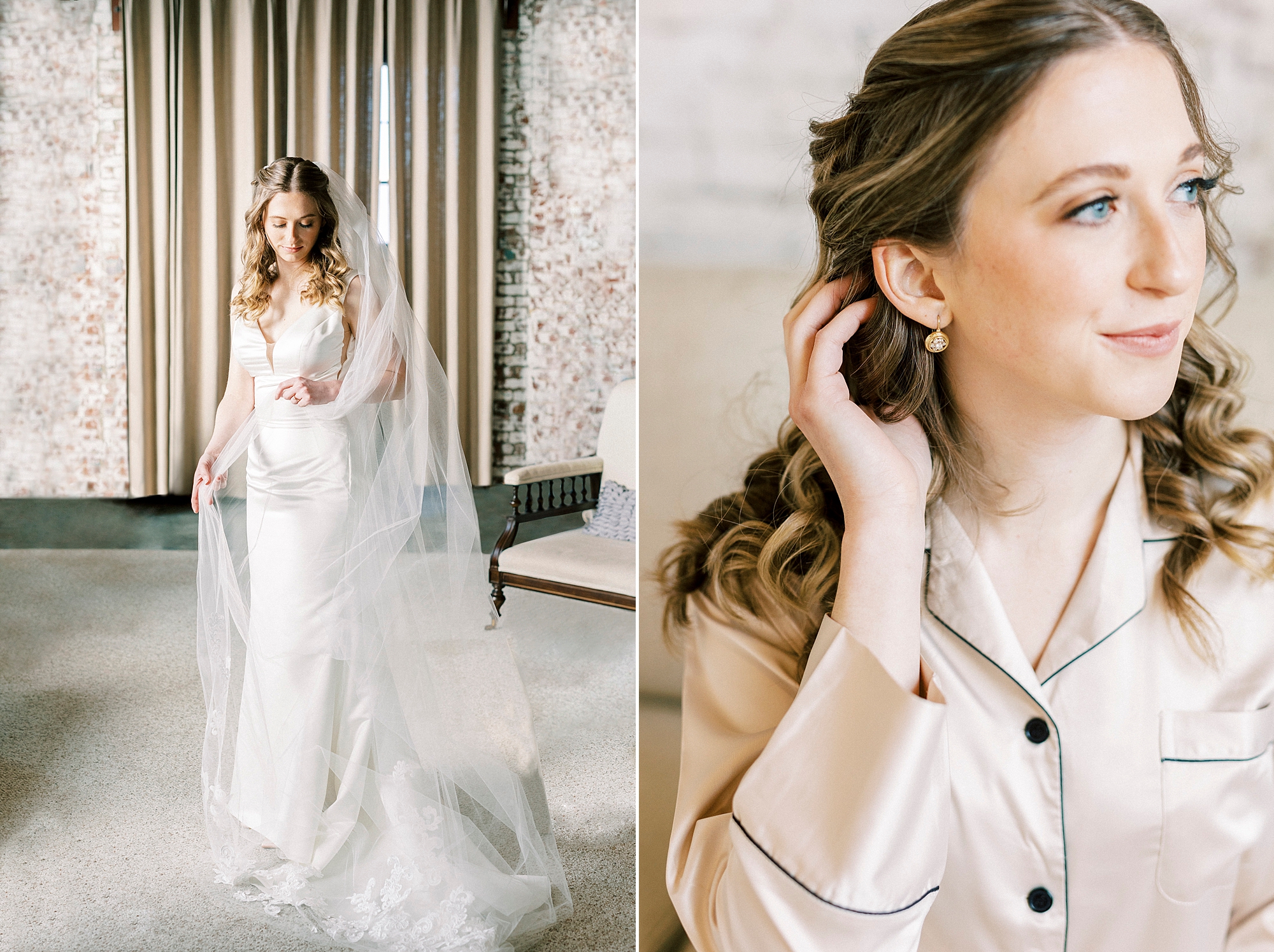 bride shows off earrings during the Cadillac Service Garage 