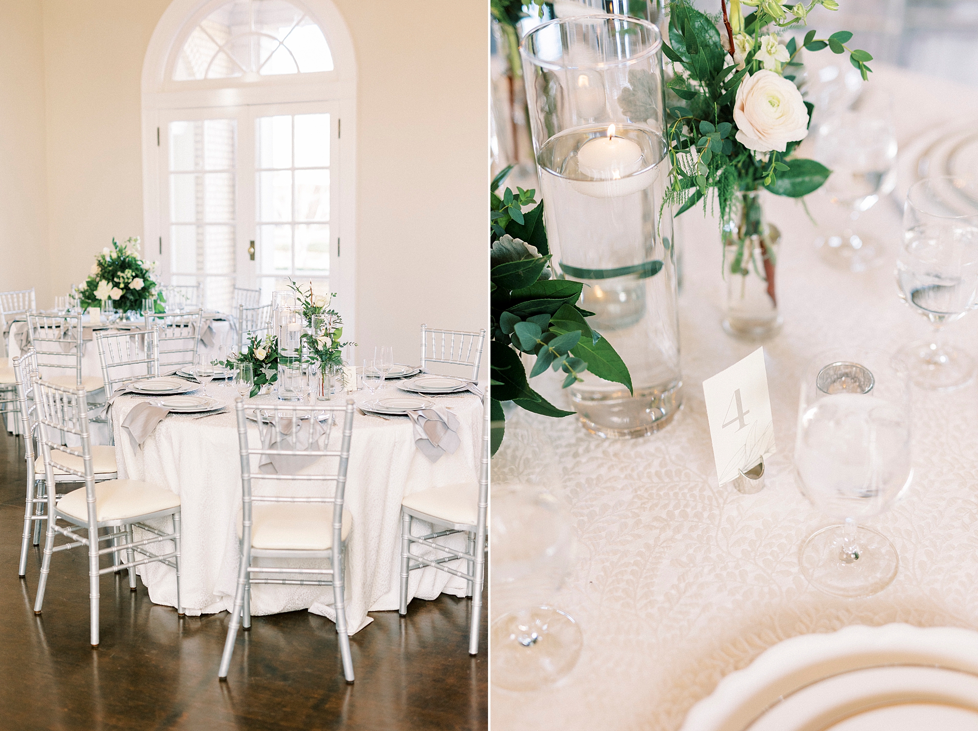 white rose centerpieces for Grand Tasting Event at Separk Mansion in winter 2023 