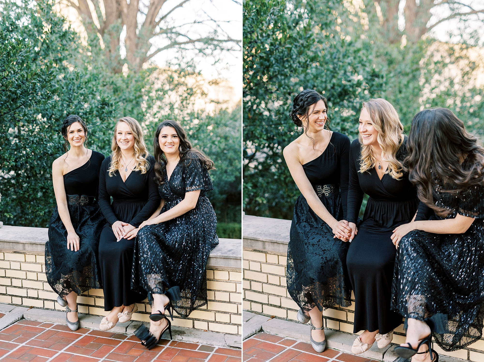 women laugh together outside on patio during tasting event 