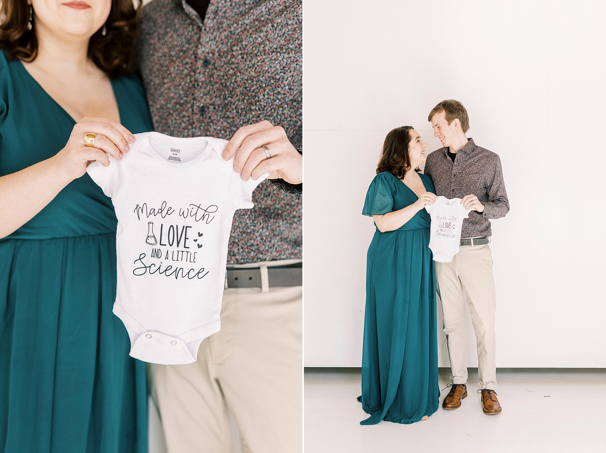 expecting parents hold onesie inspired by IVF journey