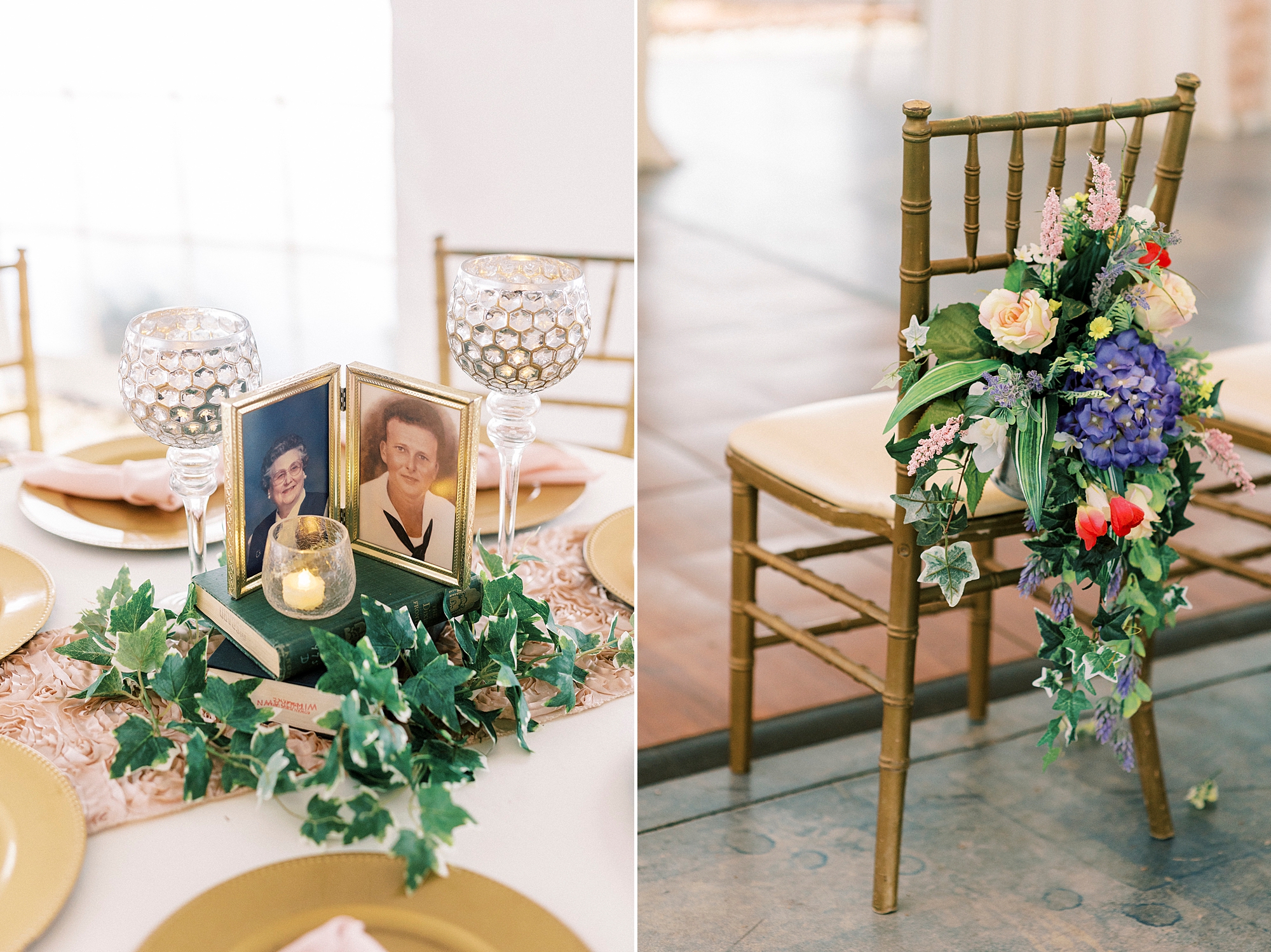floral arrangements on chair for ceremony at The Saratoga Springs