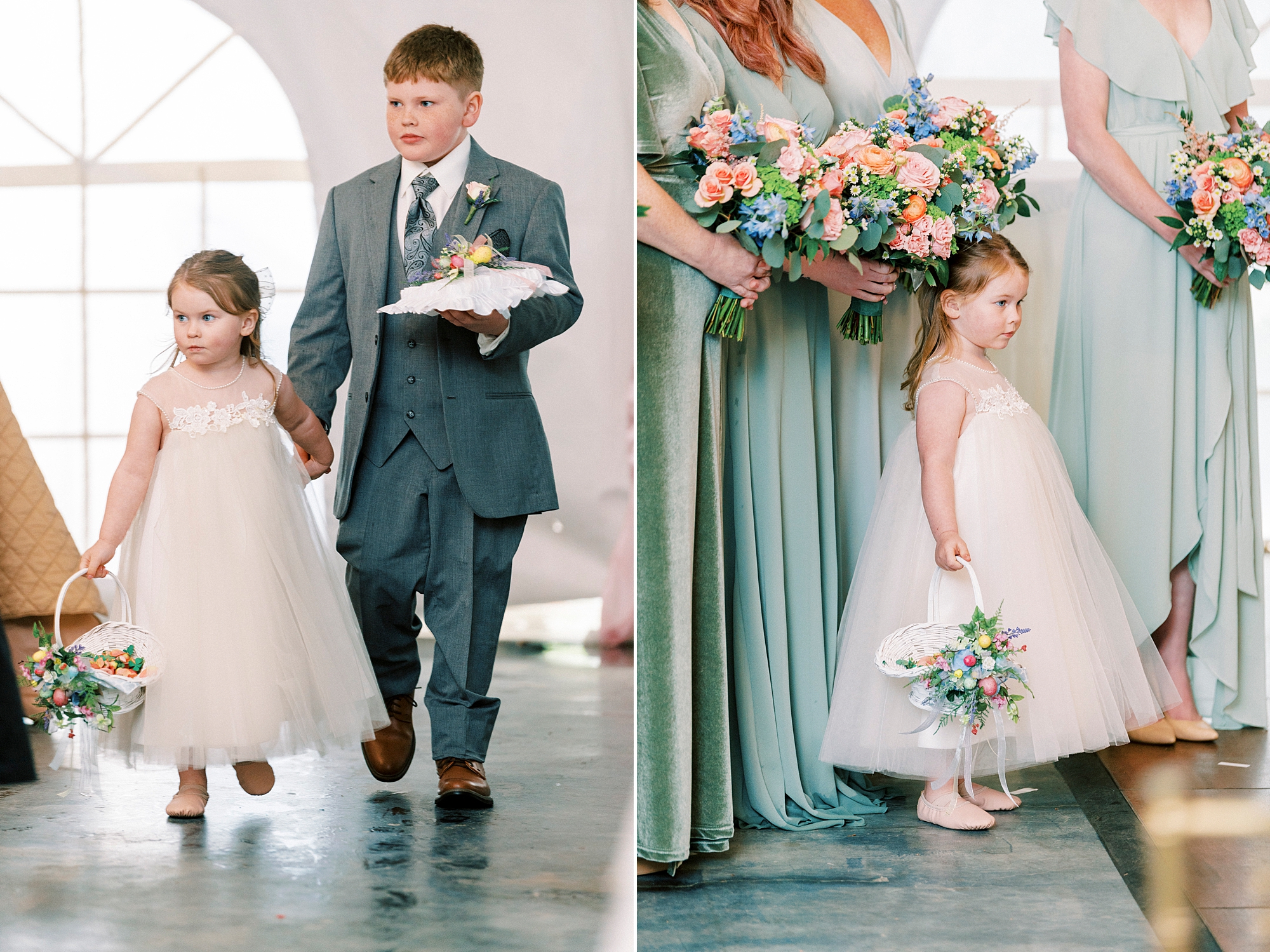 flower girl stands with bridesmaids after walking down aisle at The Saratoga Springs