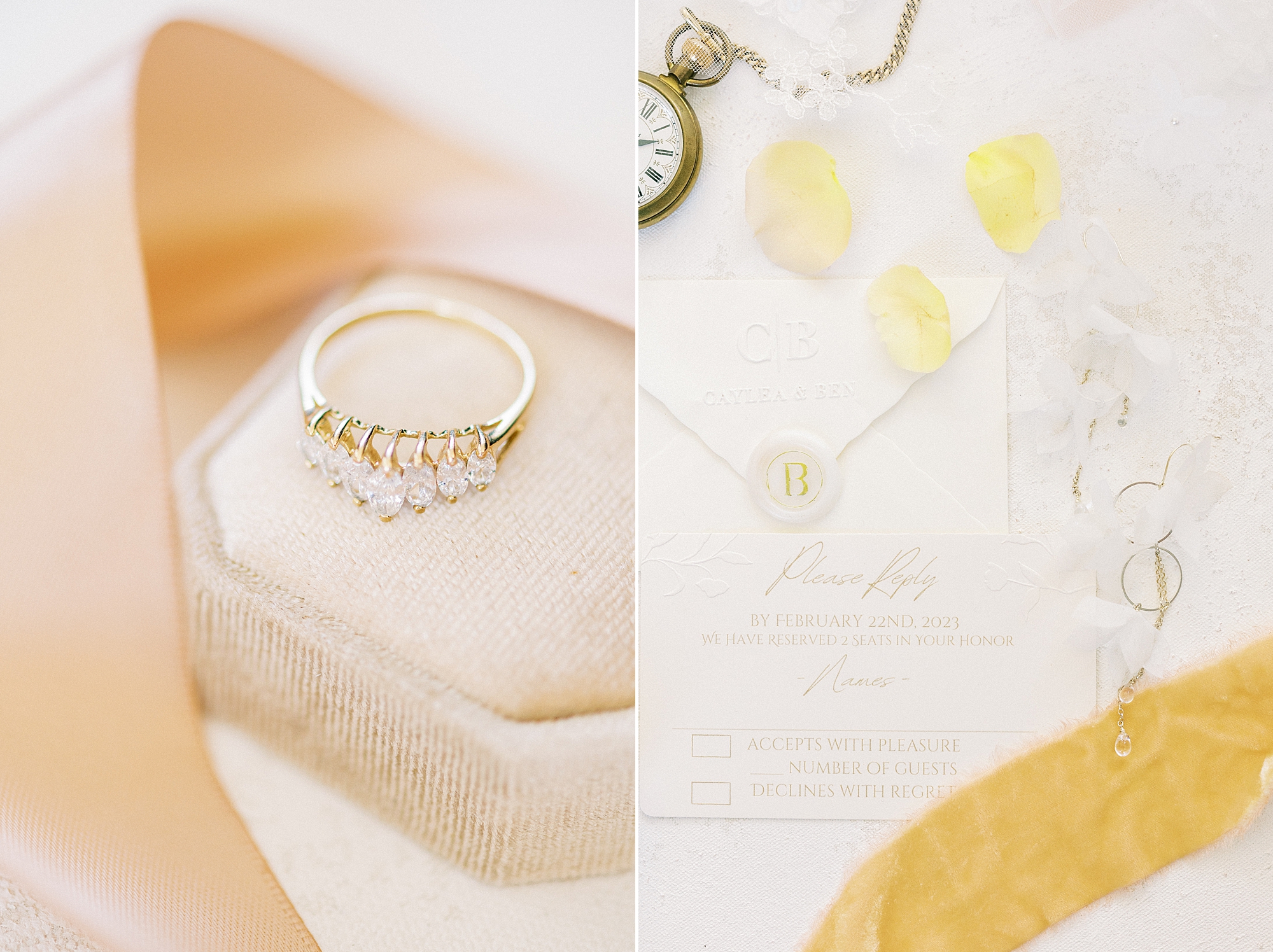 wedding ring lays n pale ring box