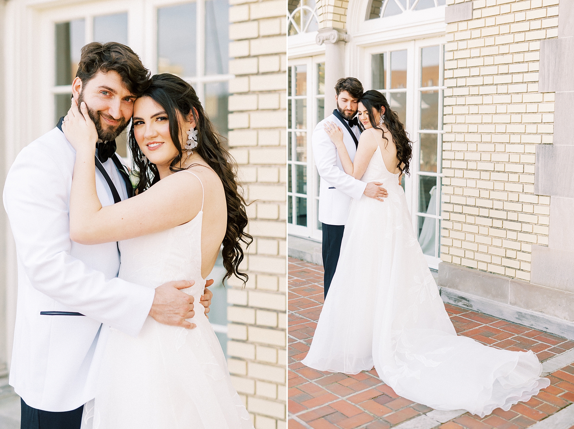 bride leans into groom's chest during hug at Separk Mansion