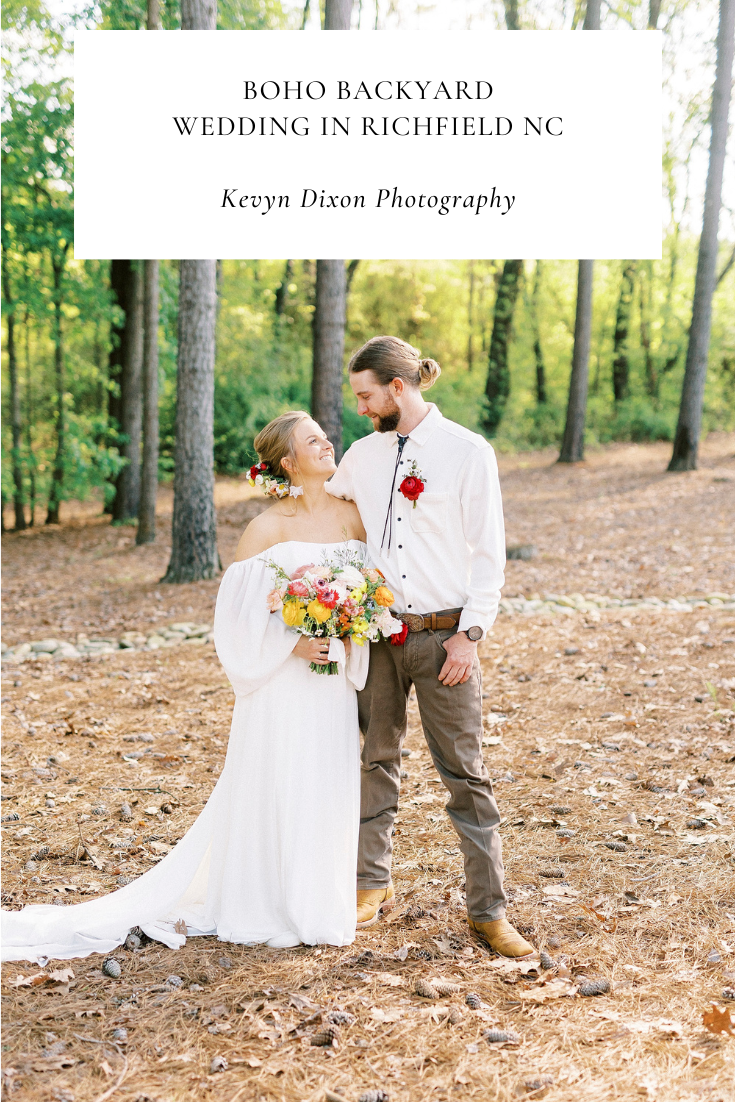 Boho Inspired wedding in backyard of Richfield, NC home photographed by Kevyn Dixon Photography, NC wedding photographer