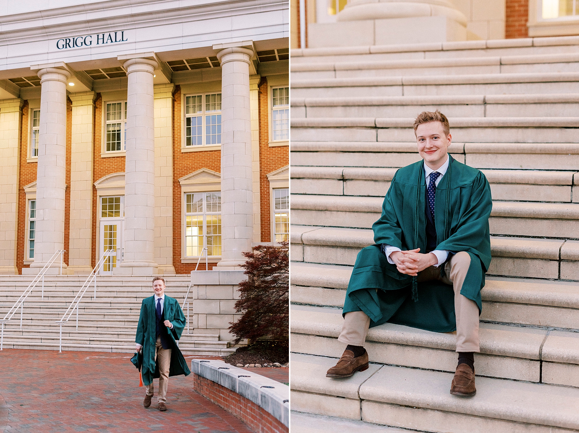 graduating senior sits on steps of UNC Charlotte building