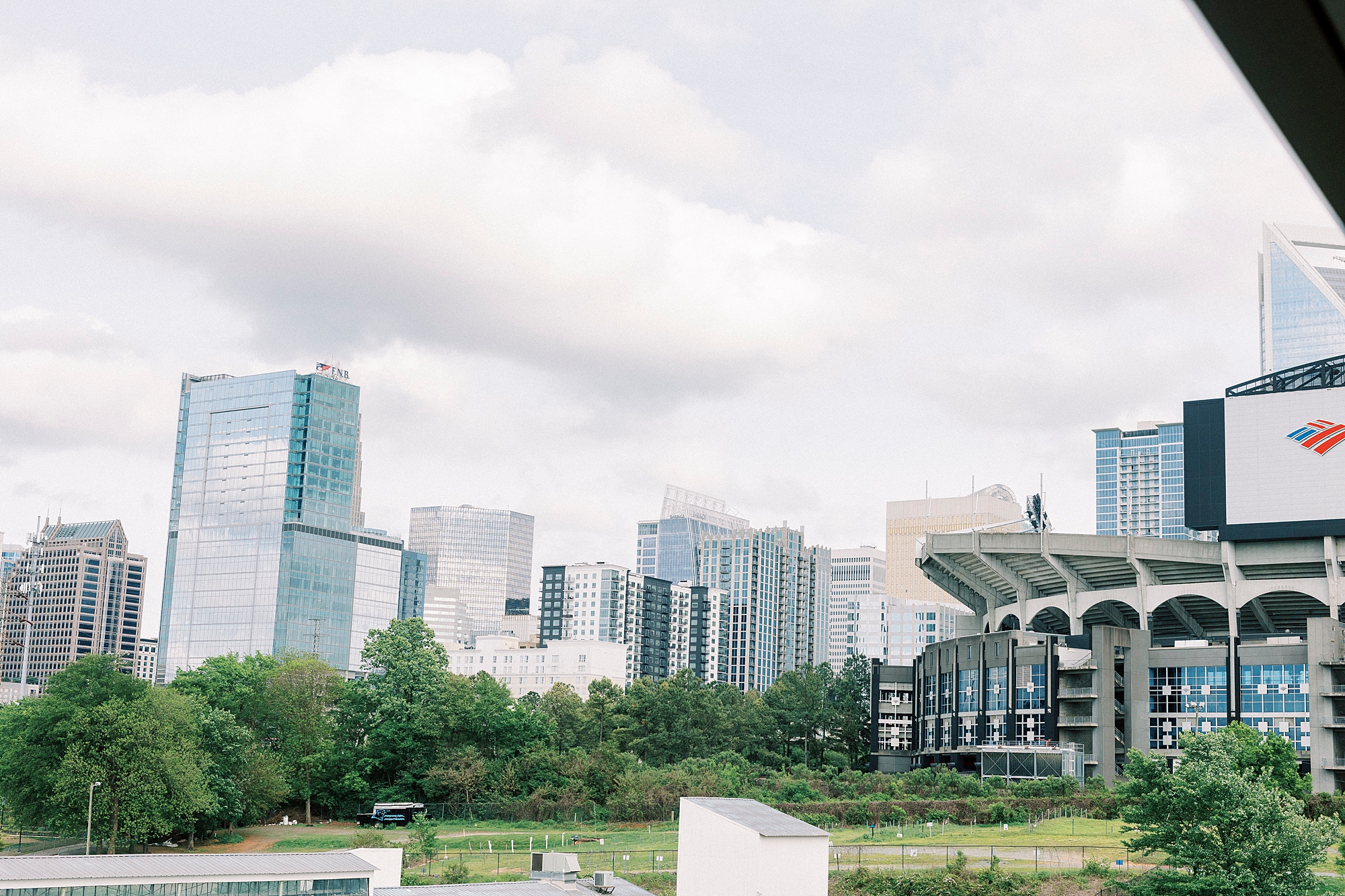 Uptown Charlotte and Panthers stadium view from the Terrace at Cedar Hill