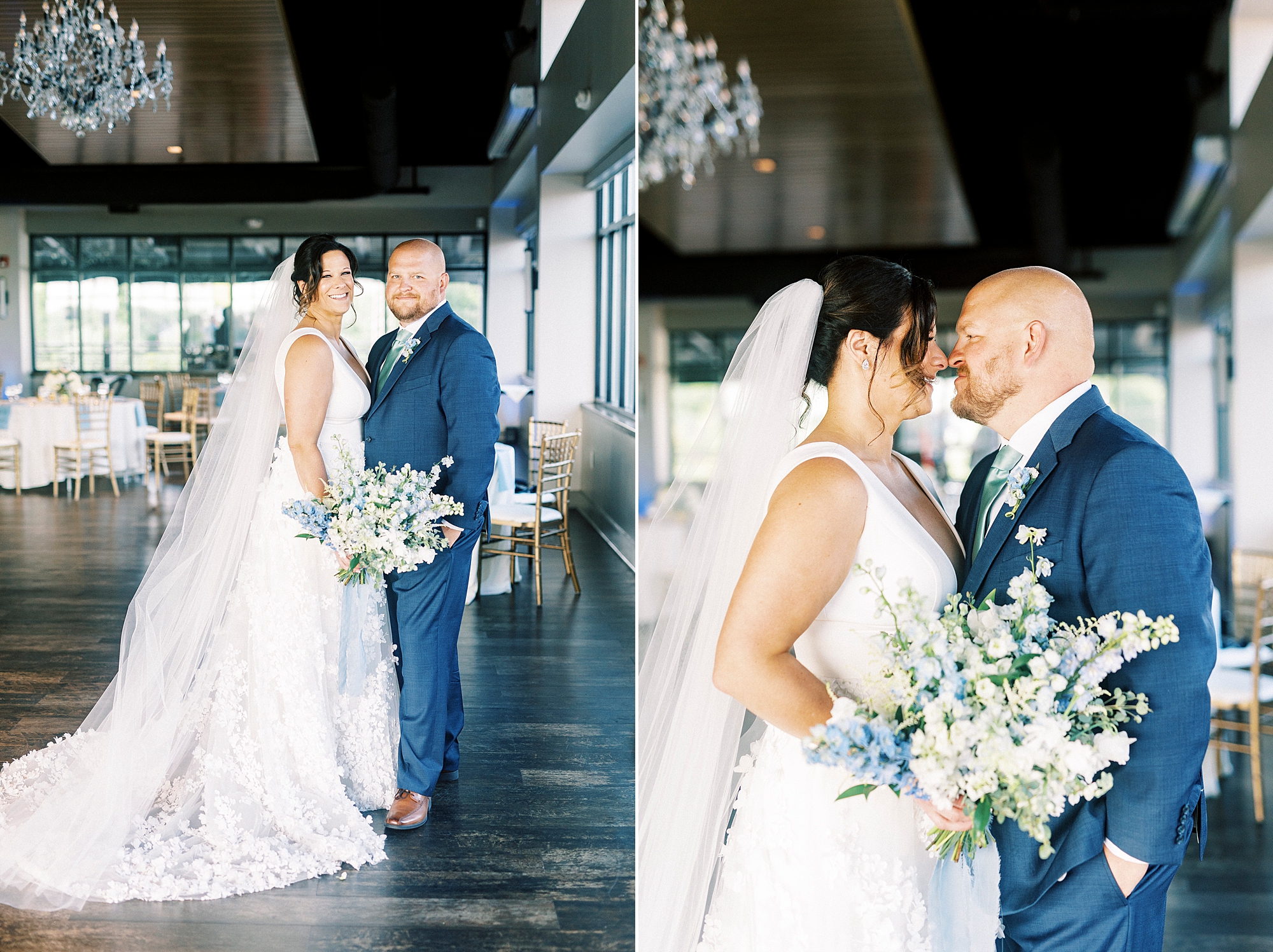 bride and groom lean together nuzzling noses inside the Terrace at Cedar Hill