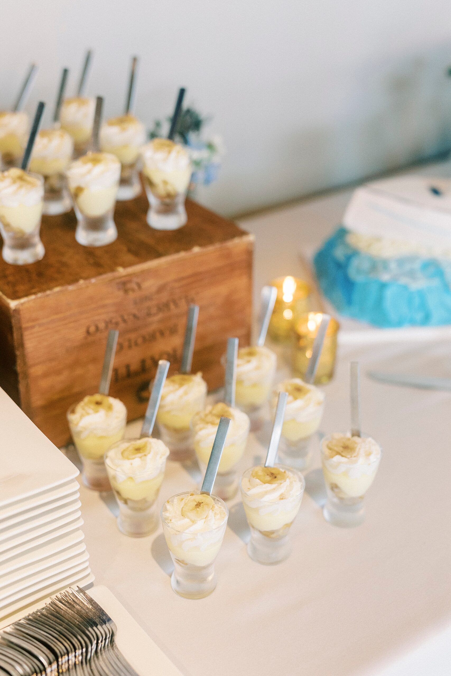 Banana pudding in shot glasses at the Terrace at Cedar Hill